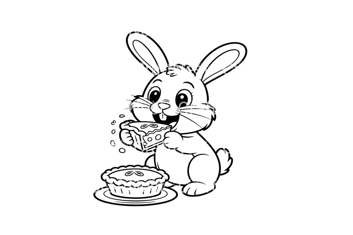 Cute Bunny Eating Pie Coloring Books - Image 2
