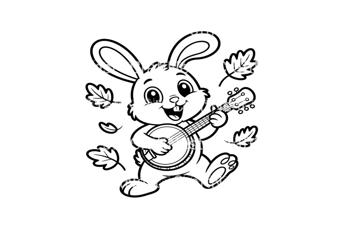 Cute Bunny Playing Banjo Coloring Books - Image 3