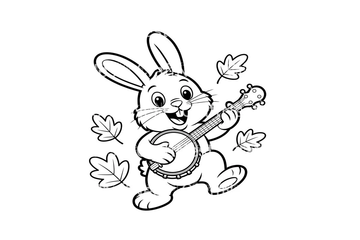 Cute Bunny Playing Banjo Coloring Books - Image 4