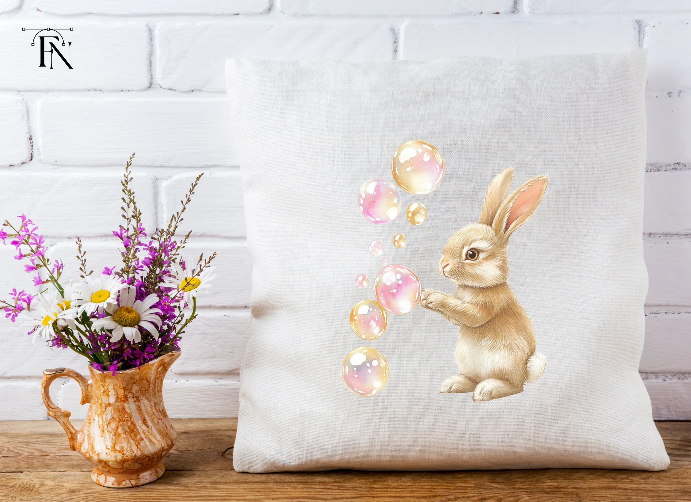 Cute Bunny Playing With Bubbles Clipart Bundle - Image 3