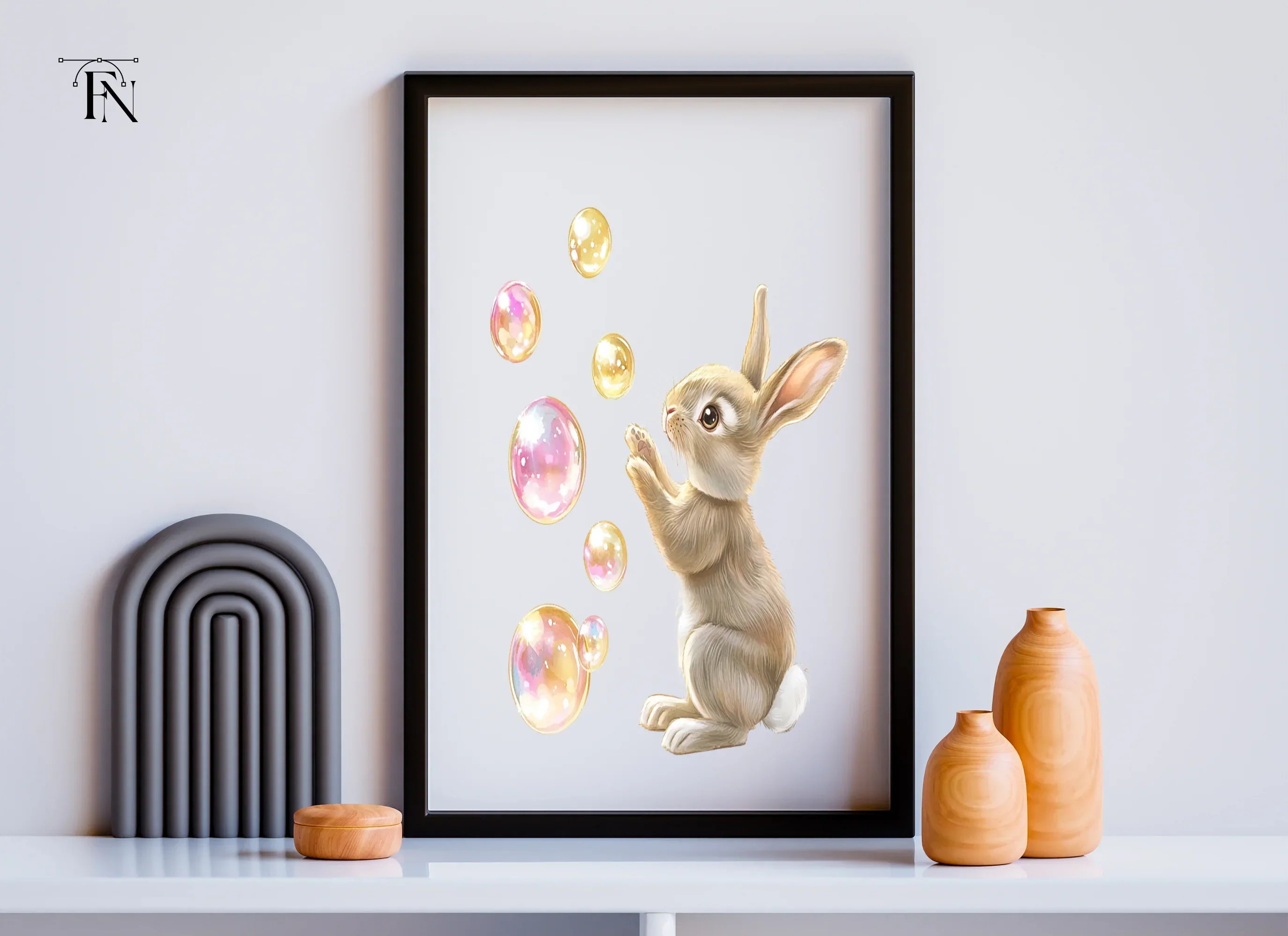 Cute Bunny Playing With Bubbles Clipart Bundle - Image 4