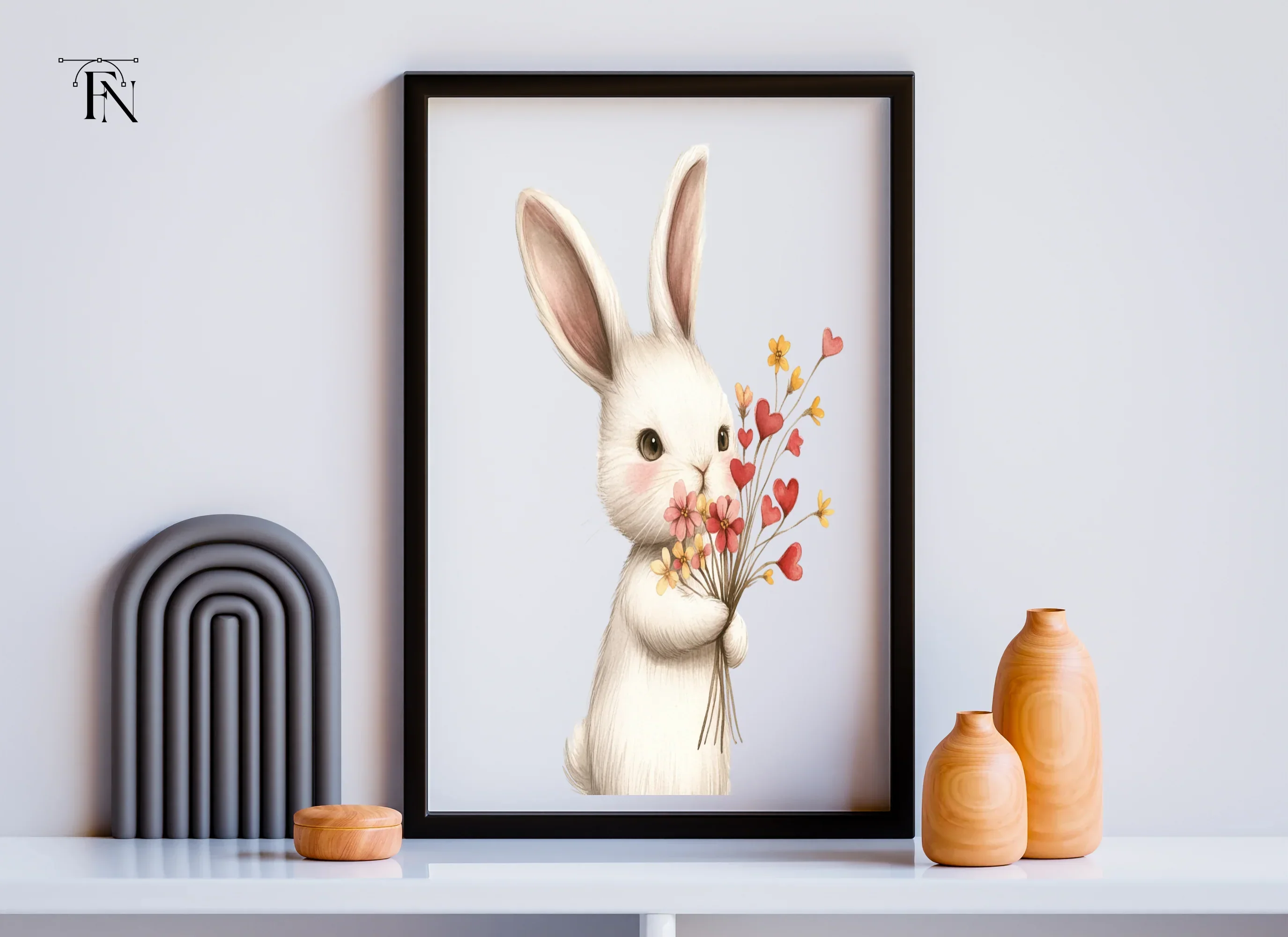 Cute Bunny with Flower Bouquets Clipart Bundle - Image 3