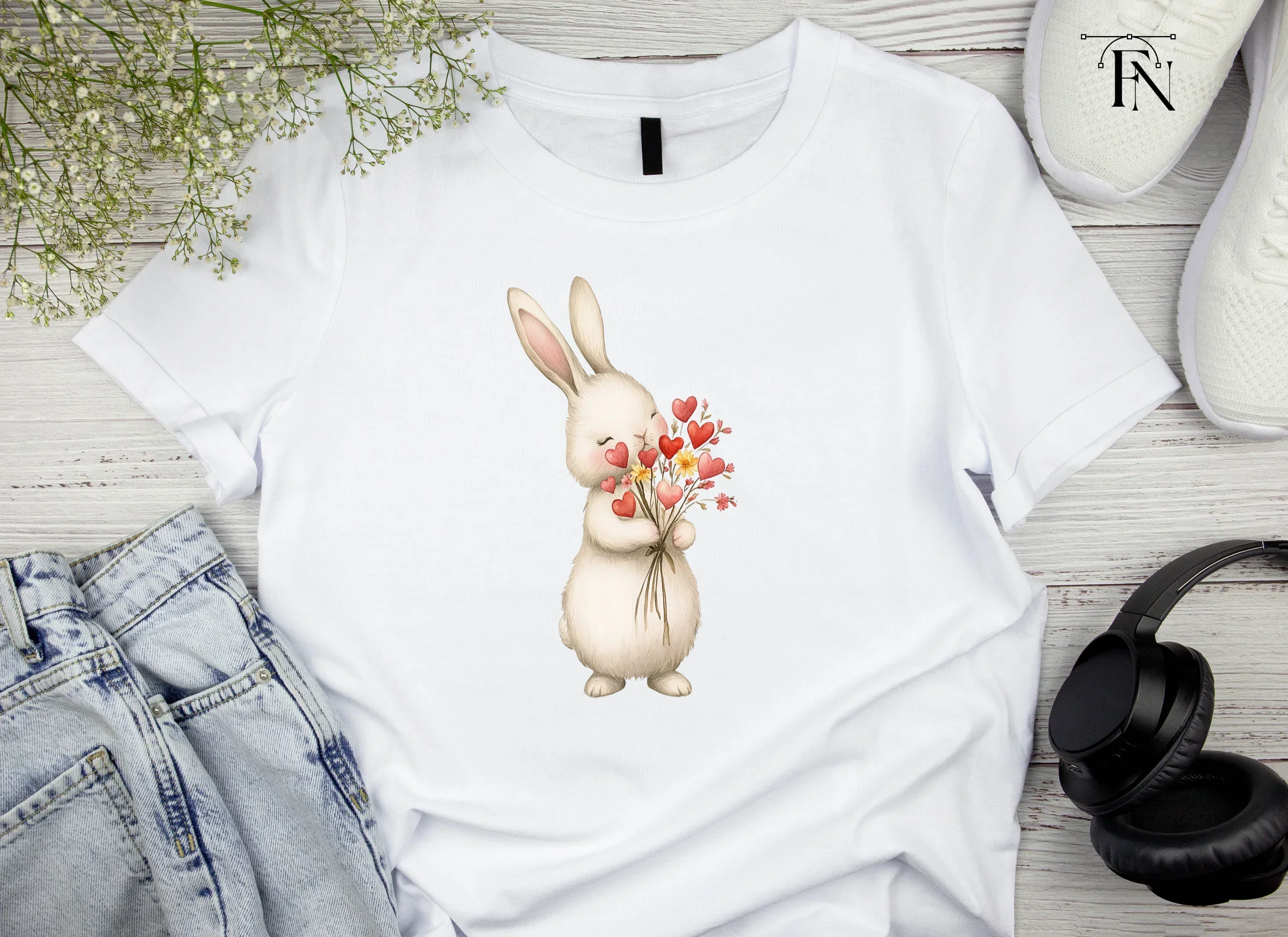 Cute Bunny with Flower Bouquets Clipart Bundle - Image 5