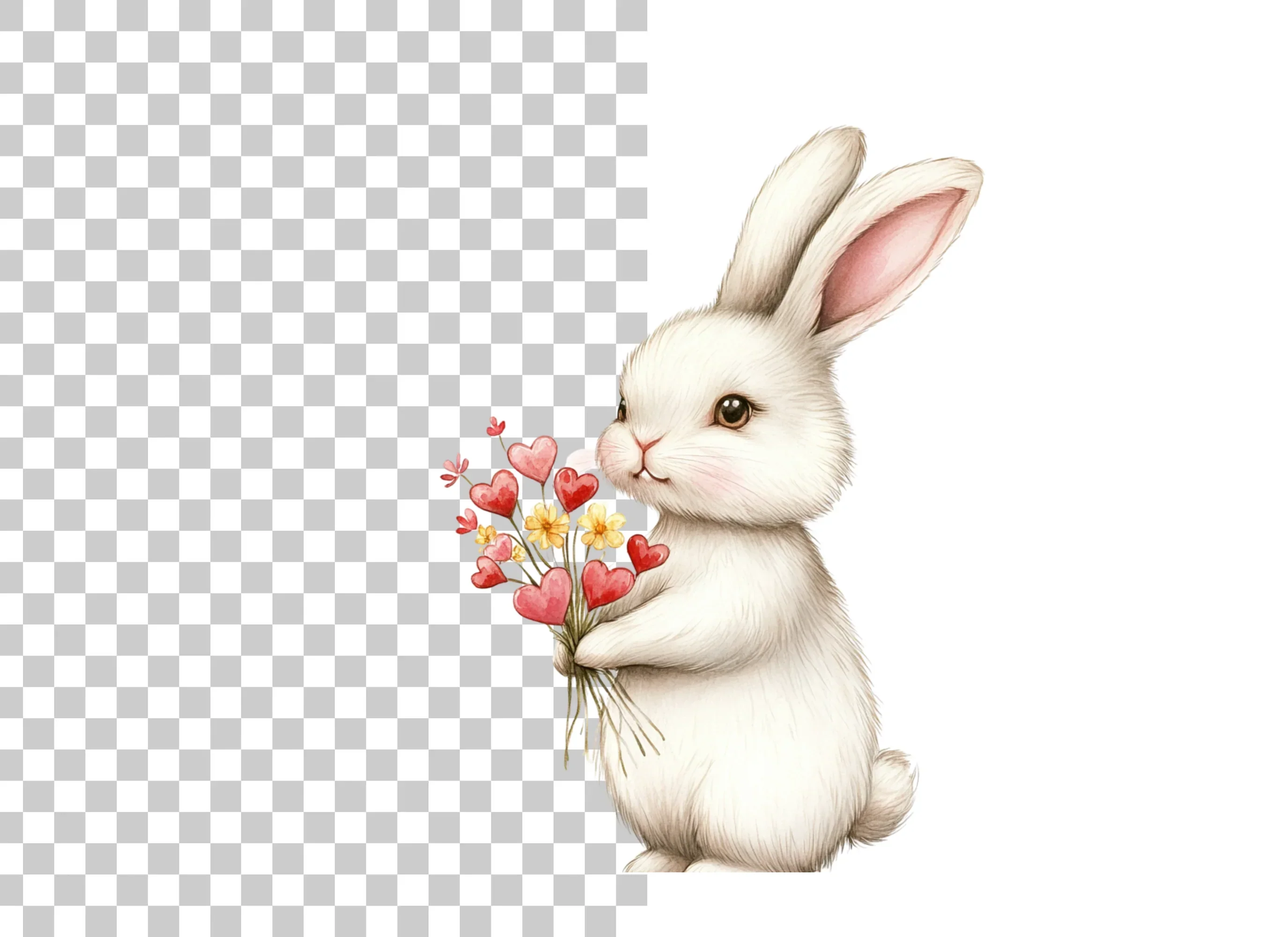Cute Bunny with Flower Bouquets Clipart Bundle - Image 6