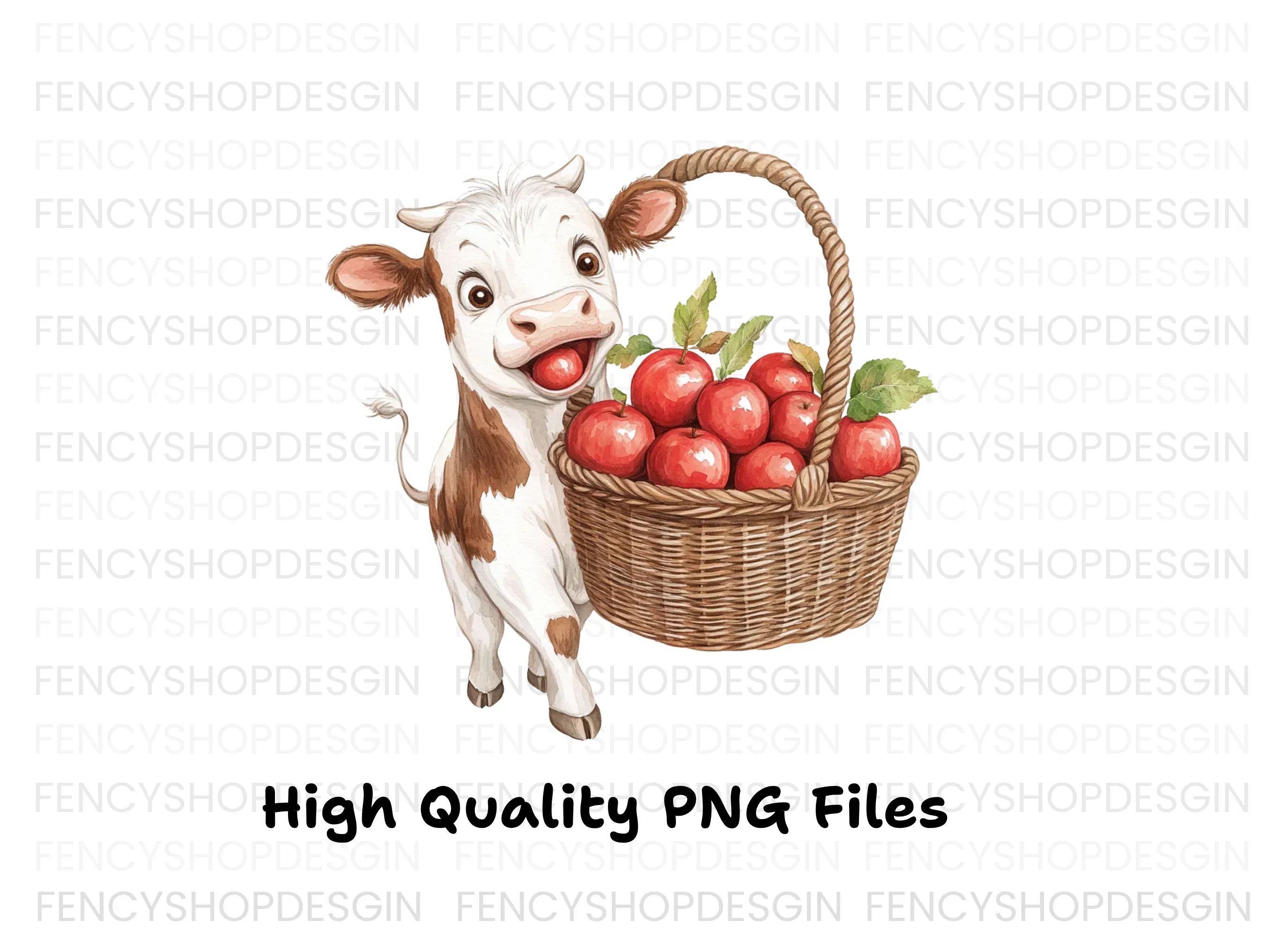 Cute Calf with Apple Basket Clipart Bundle - Image 2