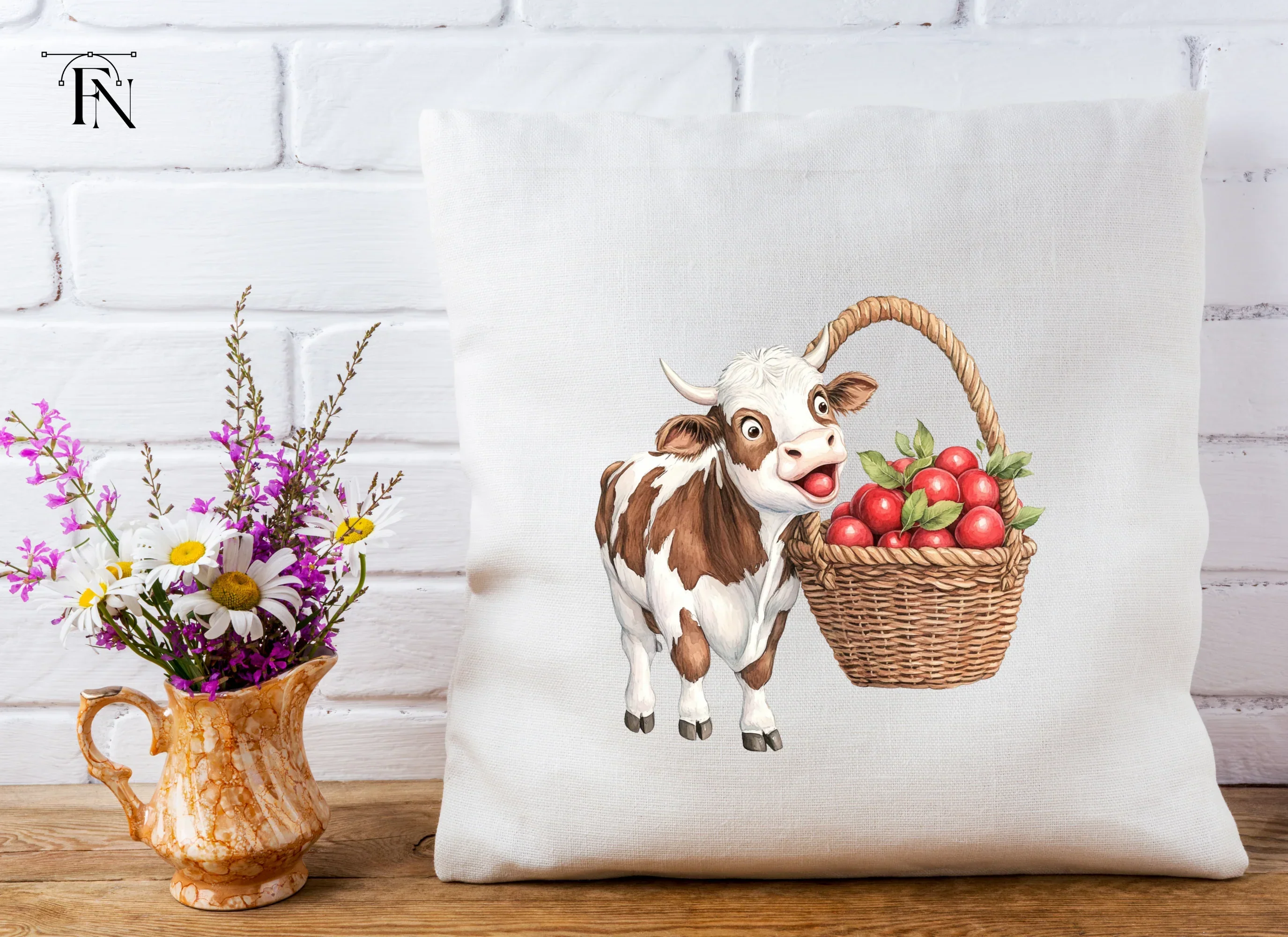 Cute Calf with Apple Basket Clipart Bundle - Image 6