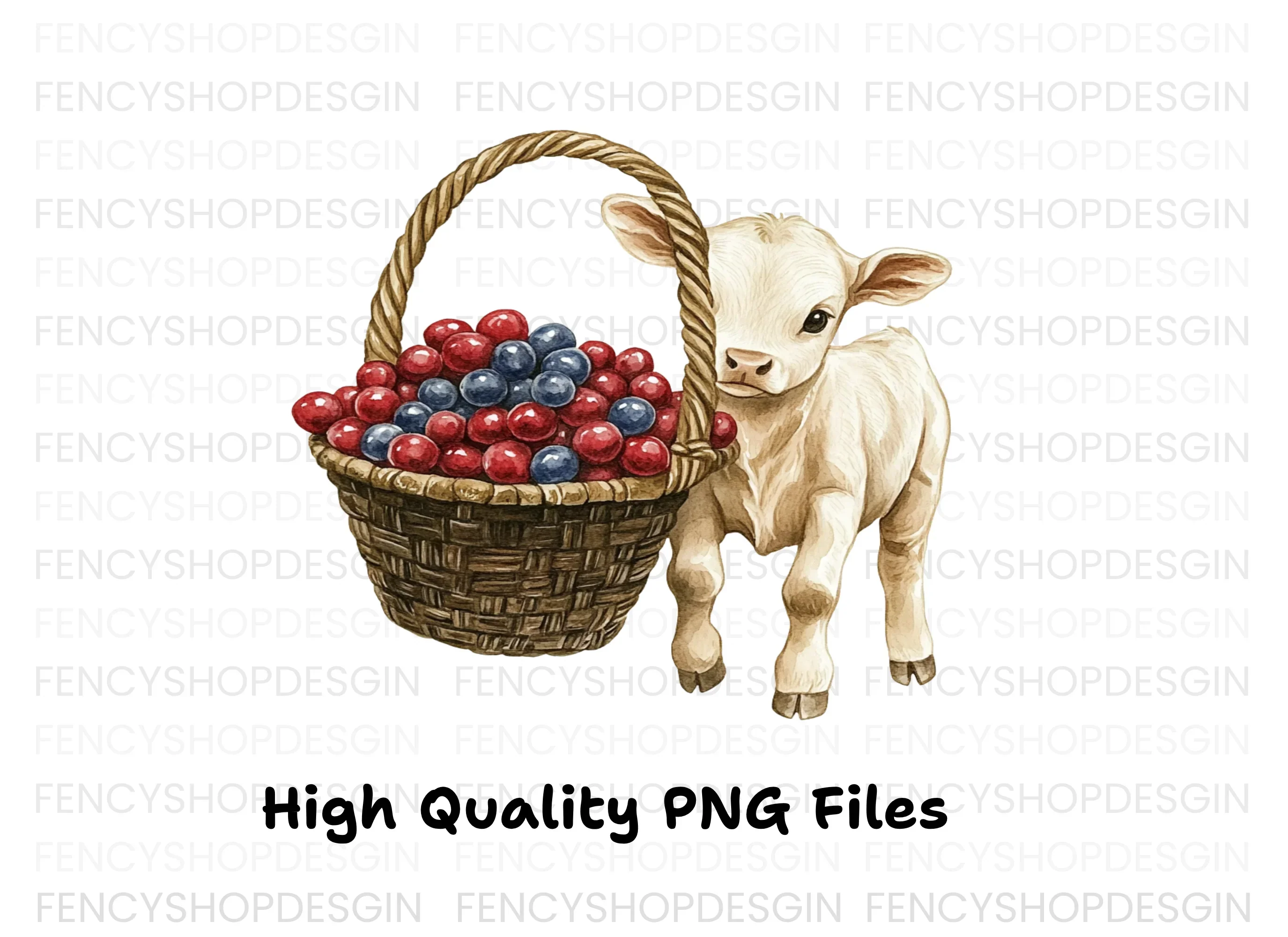 Cute Calf with Berry Basket Clipart Bundle - Image 3