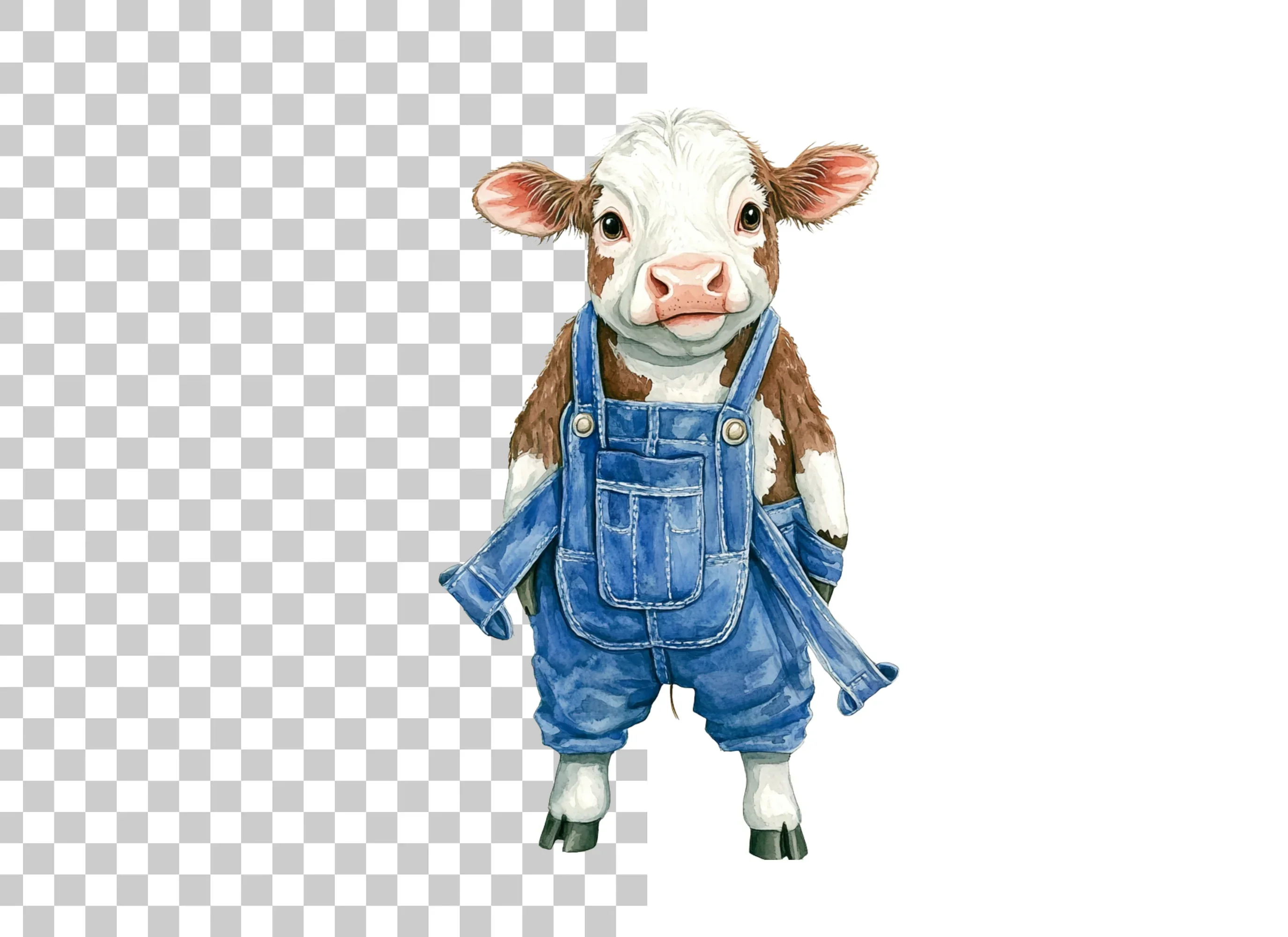 Cute Calves in Overalls Clipart Bundle - Image 2