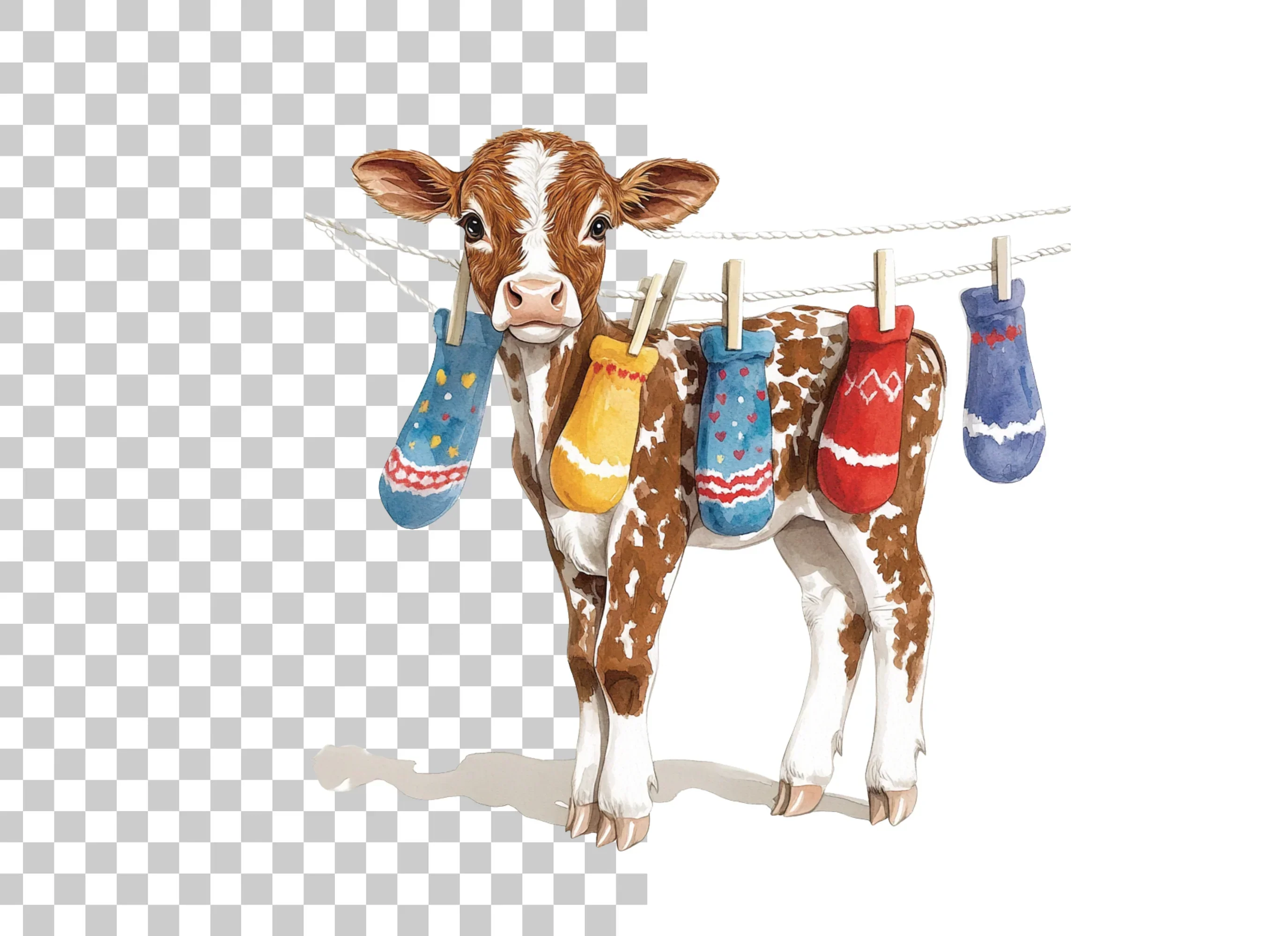 Cute Calves with Socks on Clothesline Clipart Bundle - Image 2