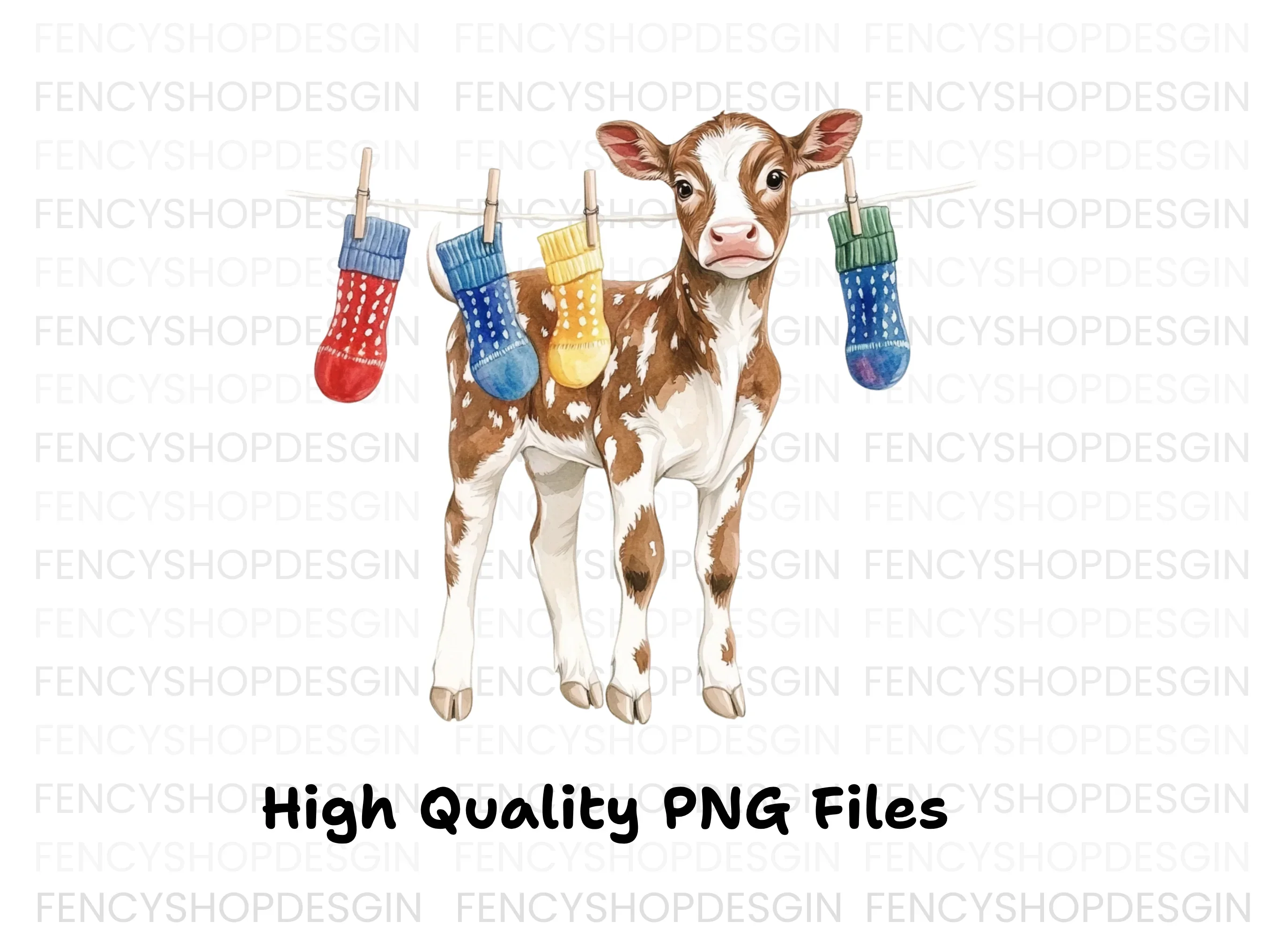 Cute Calves with Socks on Clothesline Clipart Bundle - Image 3