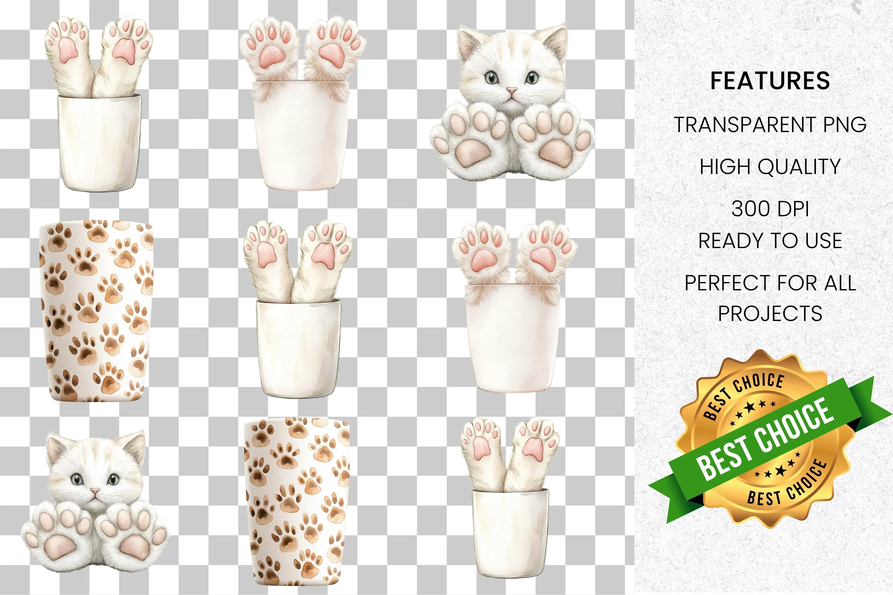 Cute Cat Paws Kitten Clipart Bundle - Image 8