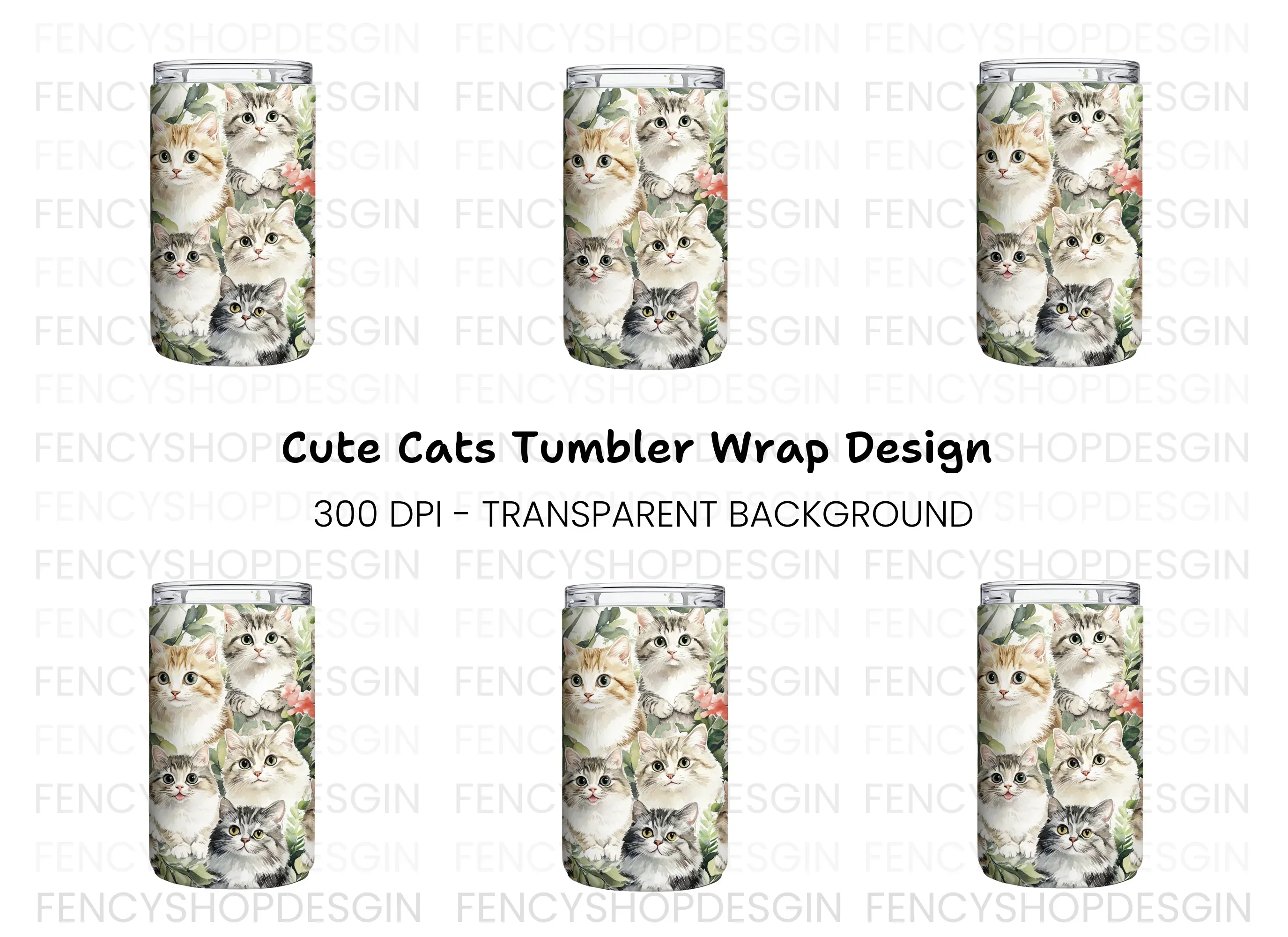 Cute Cat Tumbler Clipart Bundle