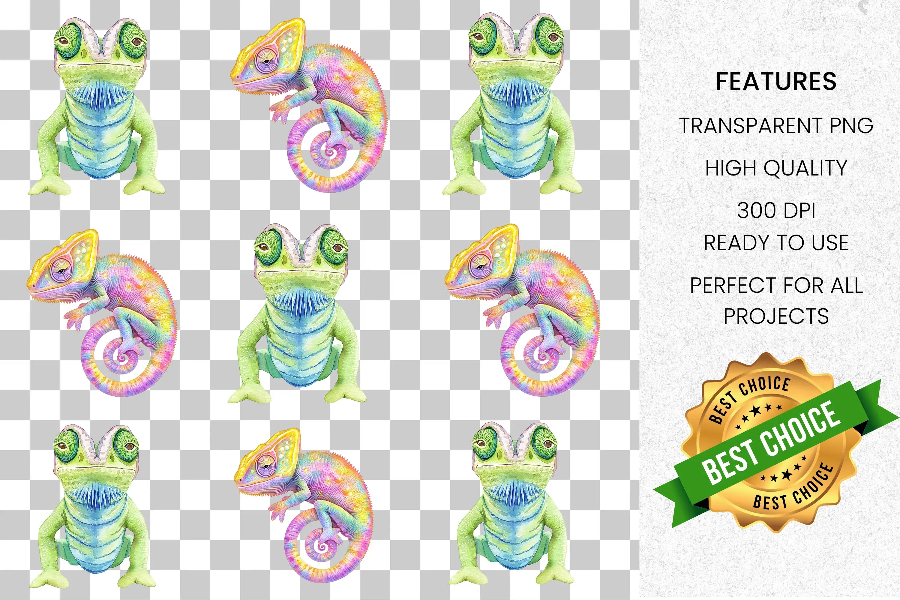 Cute Chameleon Clipart Bundle - Image 2