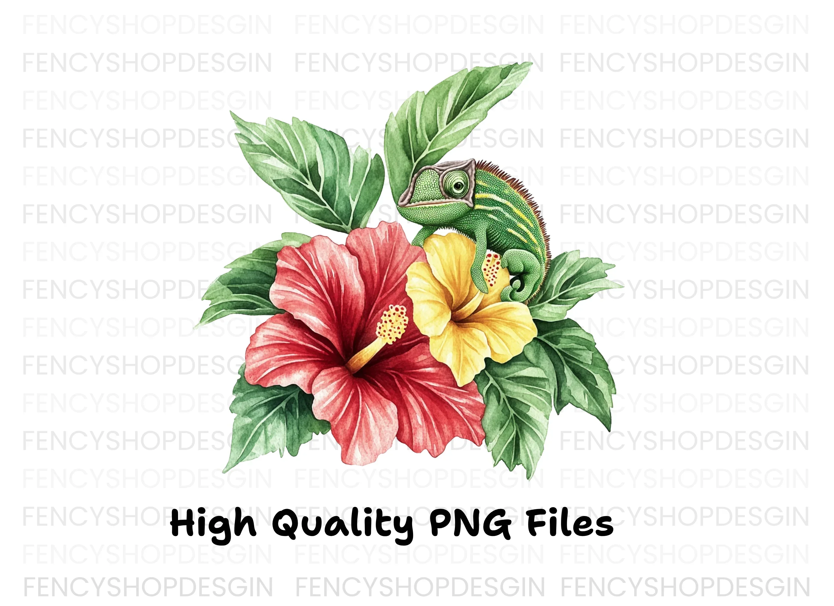 Cute Chameleon on Hibiscus Clipart Bundle - Image 5