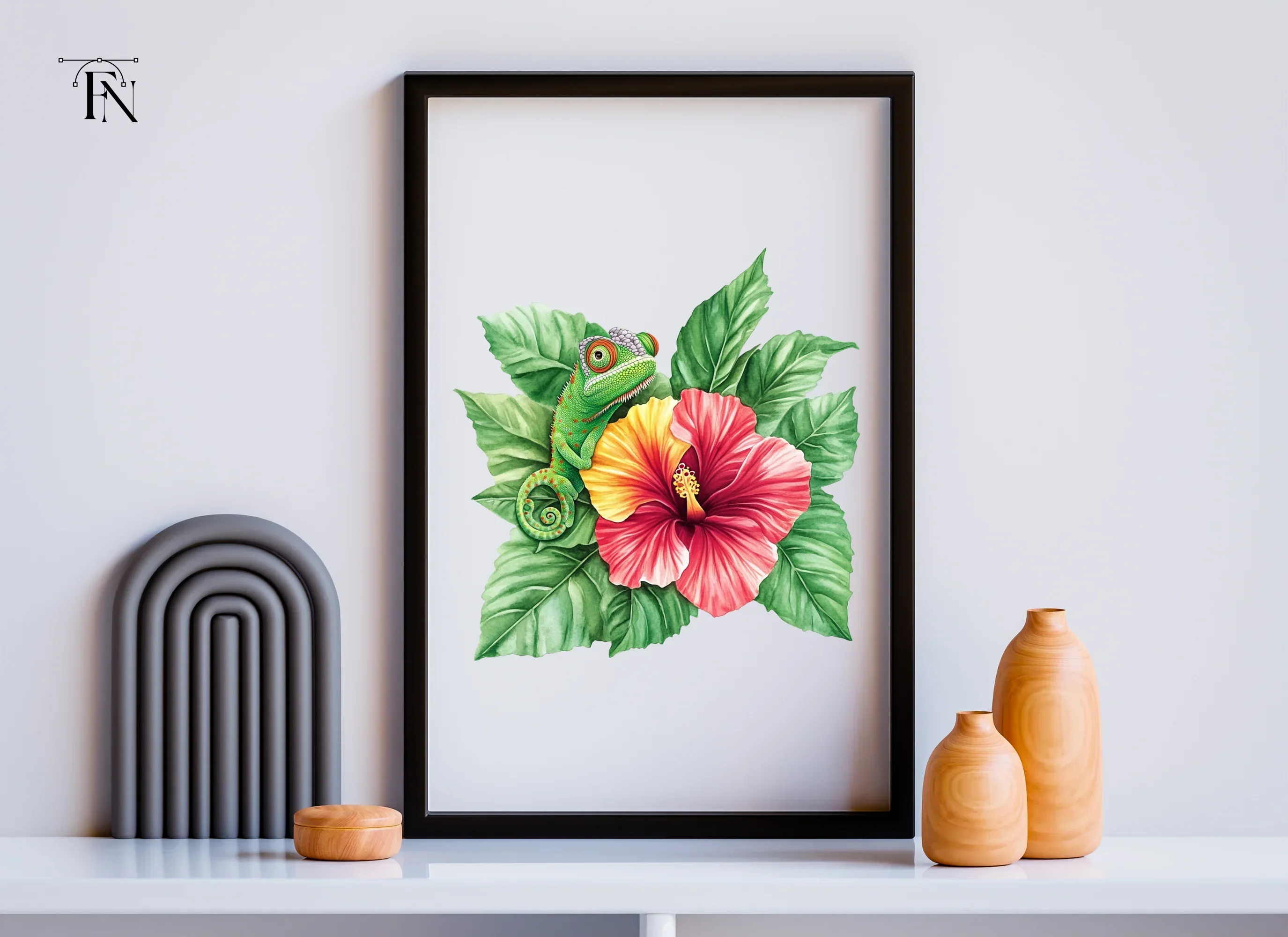 Cute Chameleon on Hibiscus Clipart Bundle - Image 6
