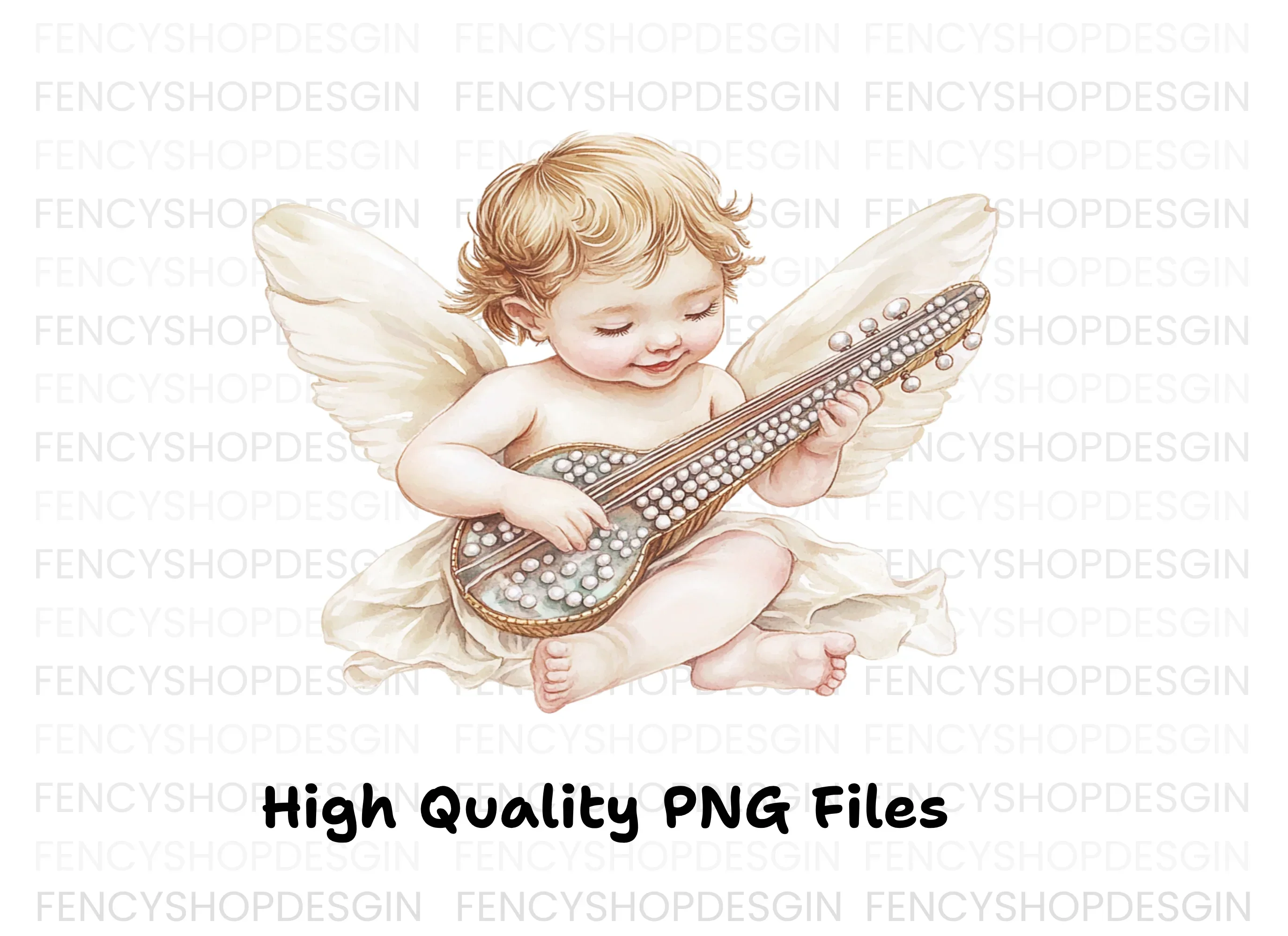 Cute Cherubs Playing Musical Instruments Clipart Bundle - Image 3