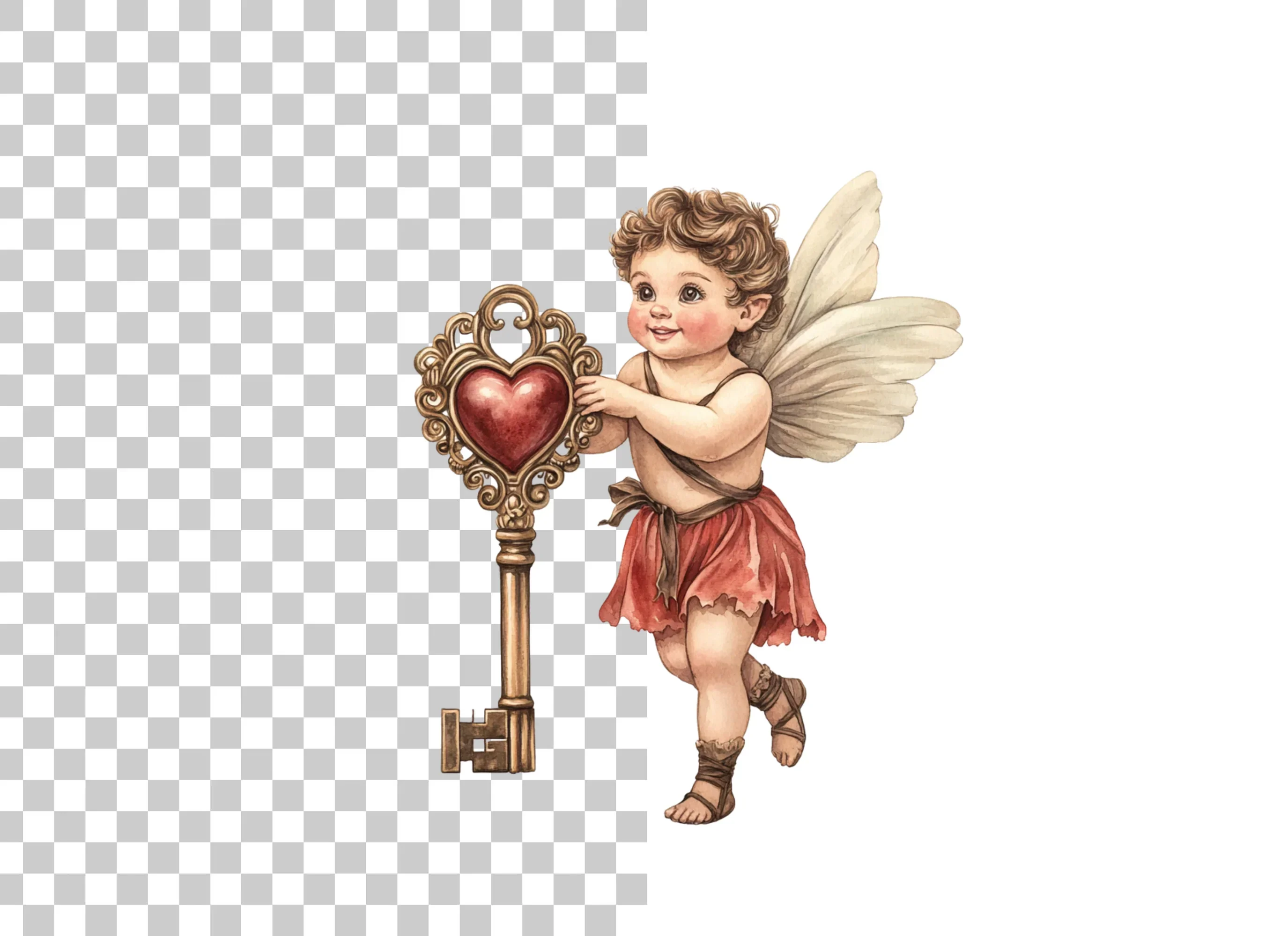Cute Cherubs with Heart Keys Clipart Bundle - Image 2