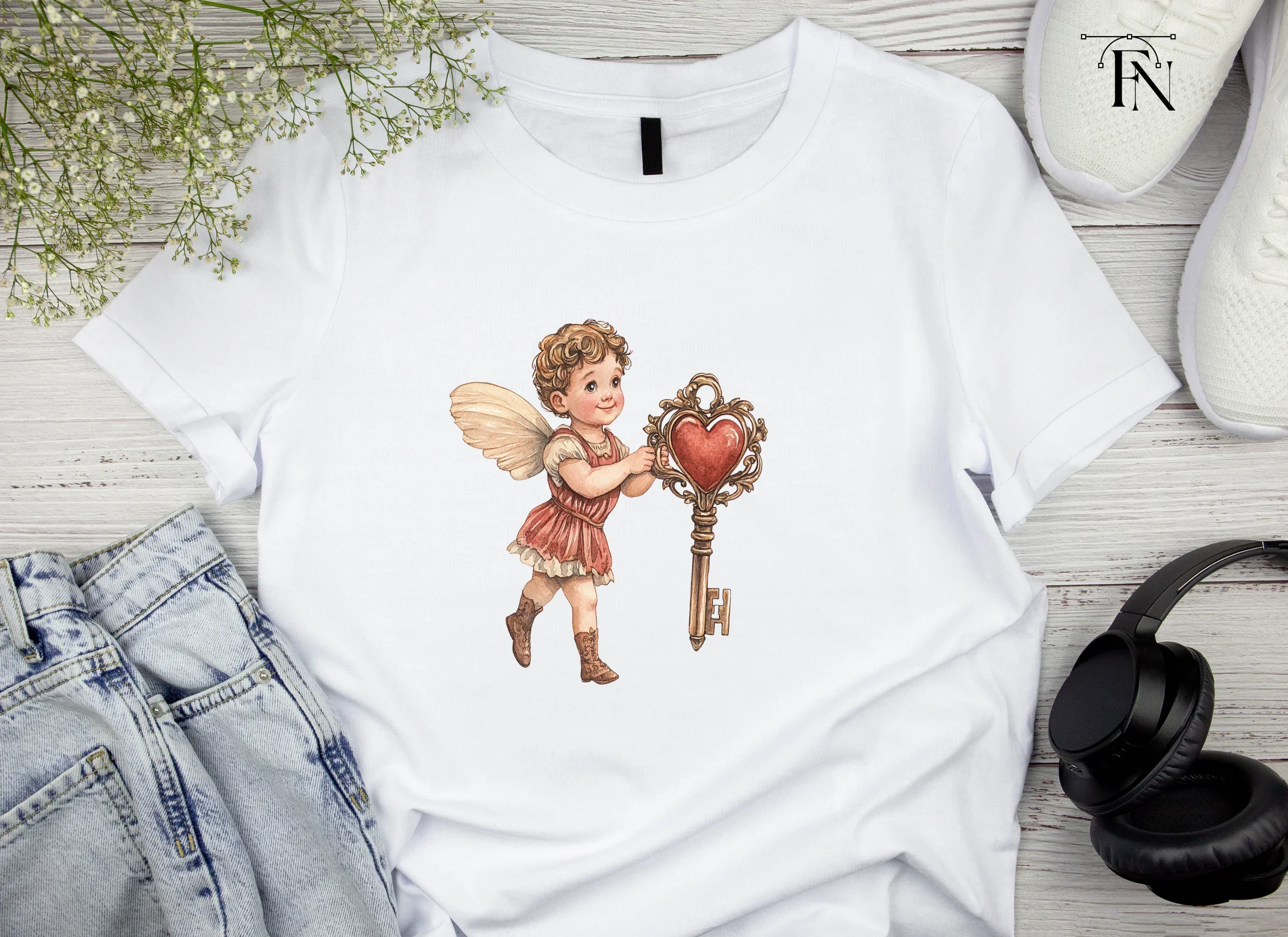Cute Cherubs with Heart Keys Clipart Bundle - Image 4