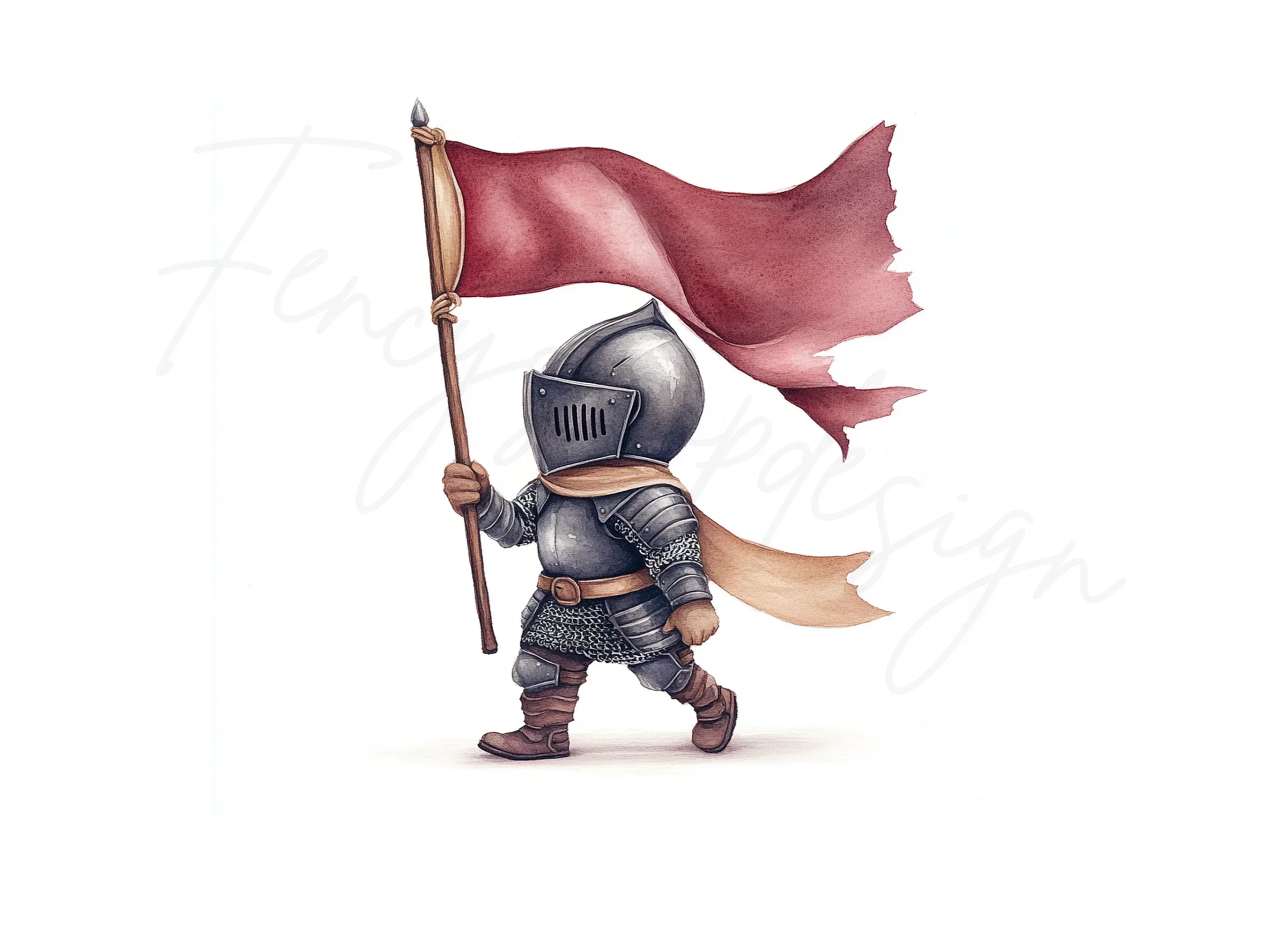 Cute Chibi Knights with Red Flags Clipart Bundle - Image 2