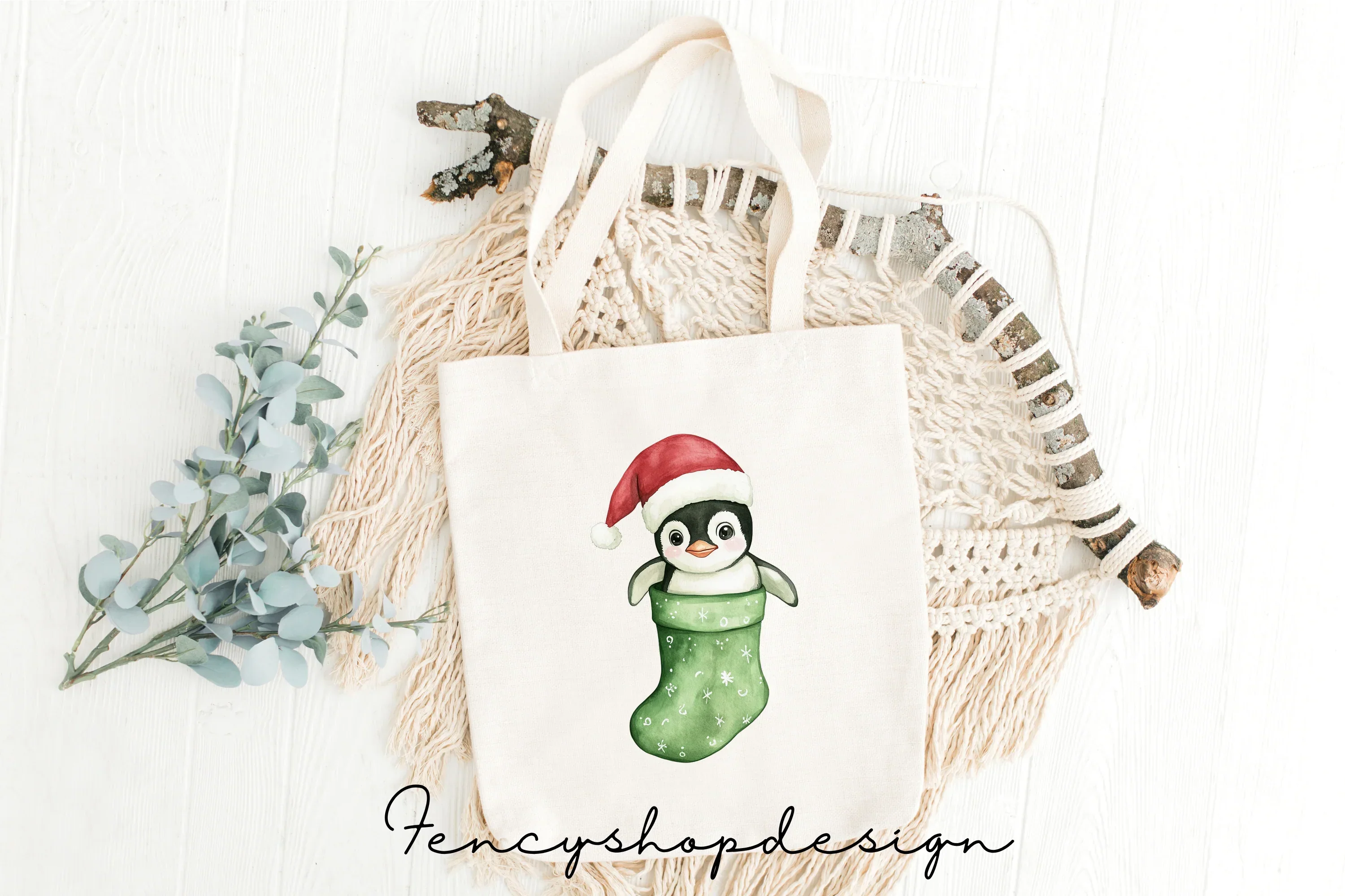 Cute Christmas Animals in Stockings Clipart Bundle - Image 8