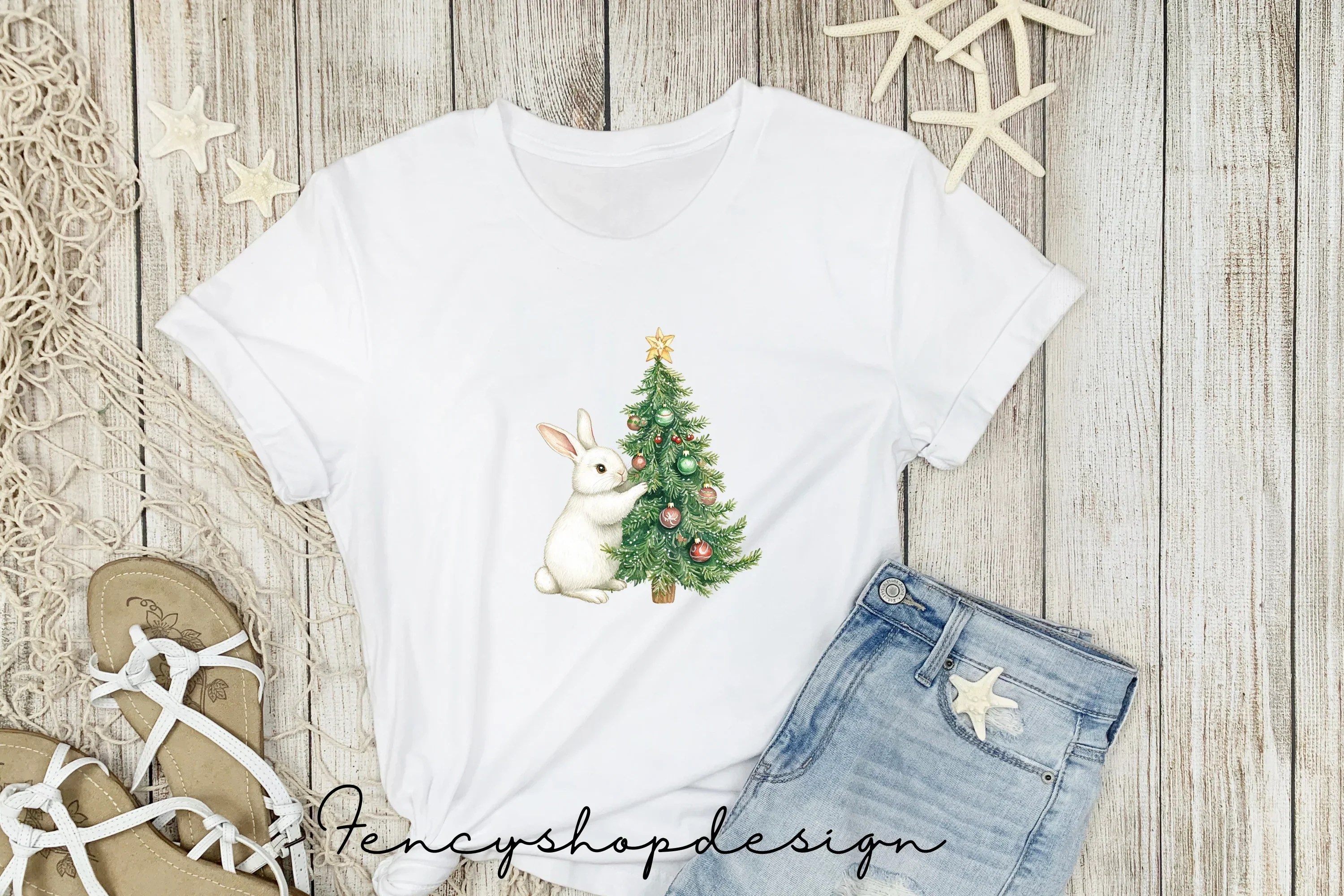 Cute Christmas Bunny Tree Clipart Bundle - Image 4