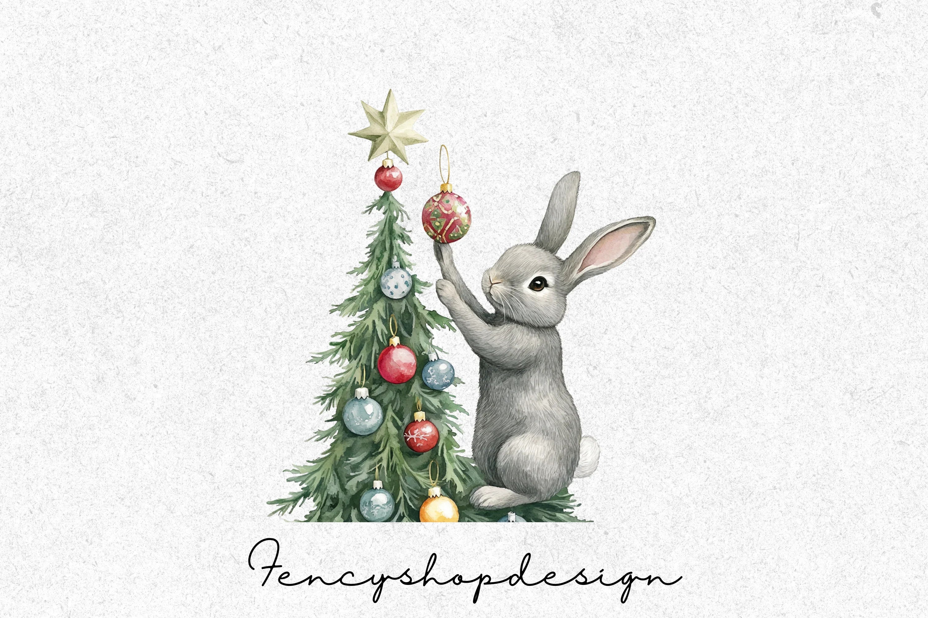 Cute Christmas Bunny Tree Clipart Bundle - Image 7