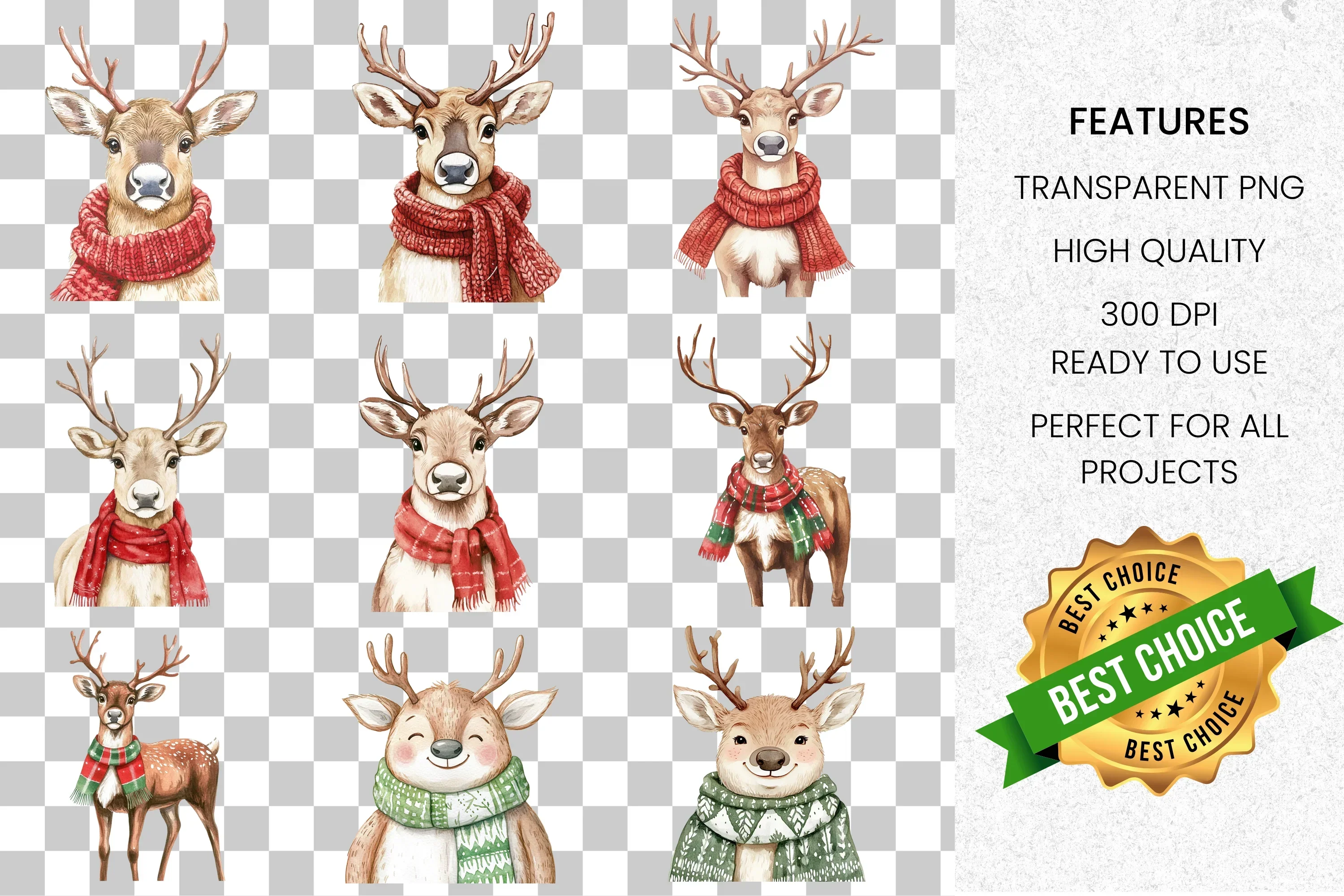 Cute Christmas Deer Clipart Bundle - Image 2