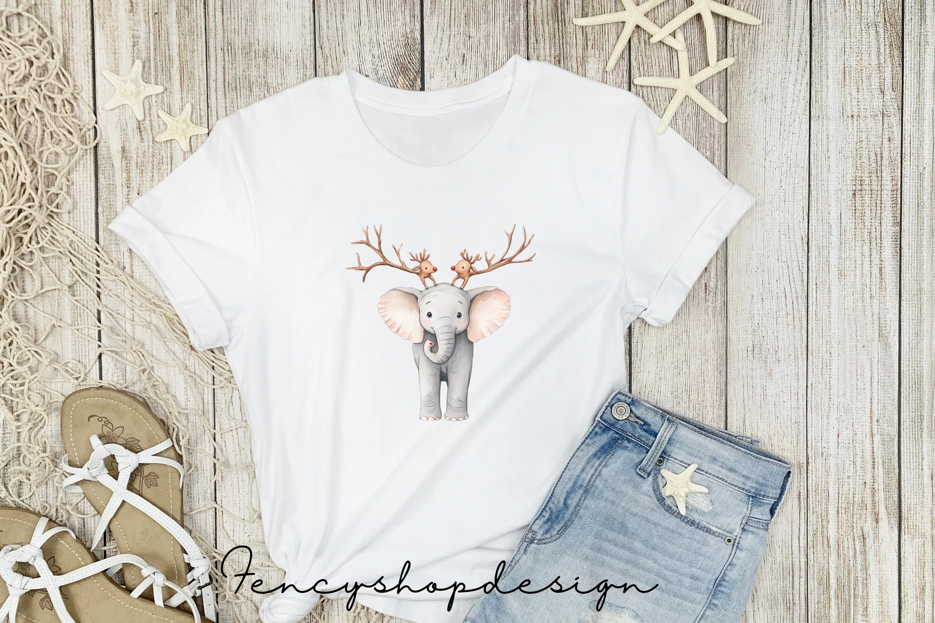 Cute Christmas Elephant Clipart Bundle - Image 5