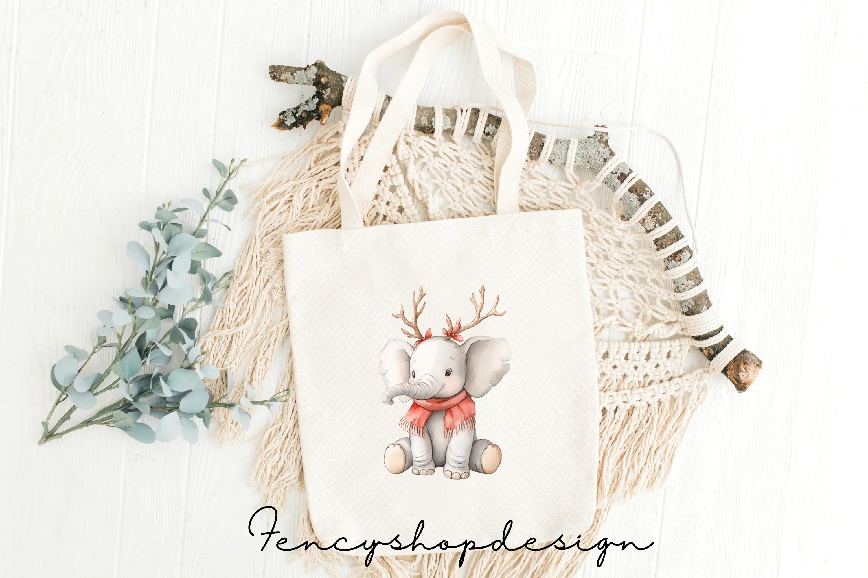 Cute Christmas Elephant Clipart Bundle - Image 8