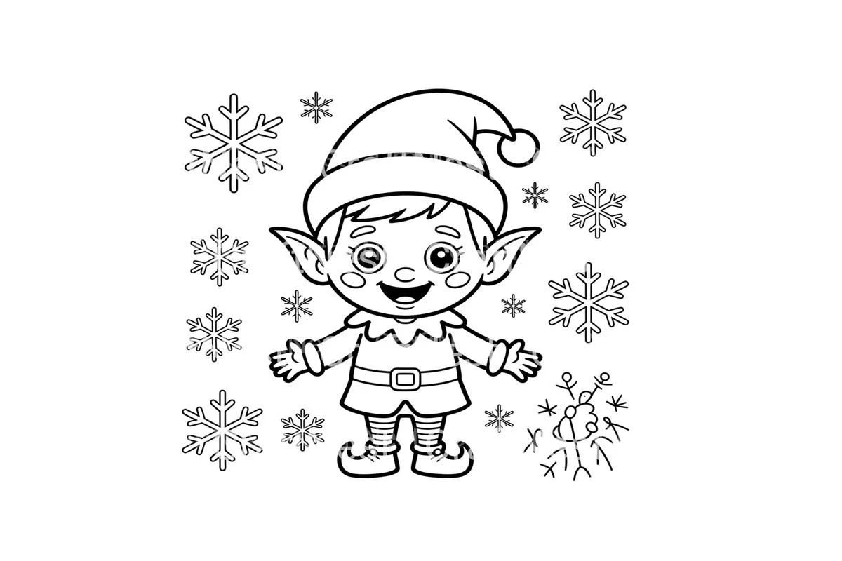 Cute Christmas Elf and Snowflakes Coloring Books - Image 2
