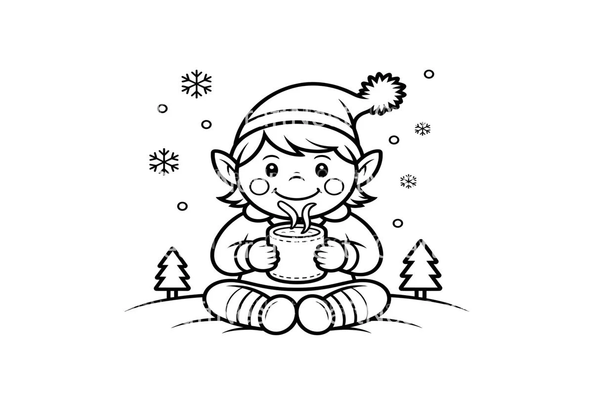 Cute Christmas Elf Hot Cocoa Coloring Books - Image 3