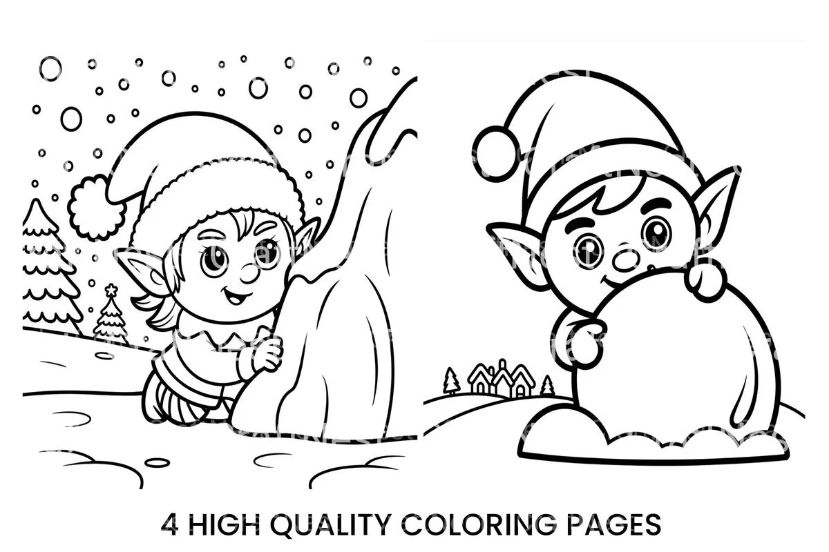 Cute Christmas Elf Winter Coloring Books