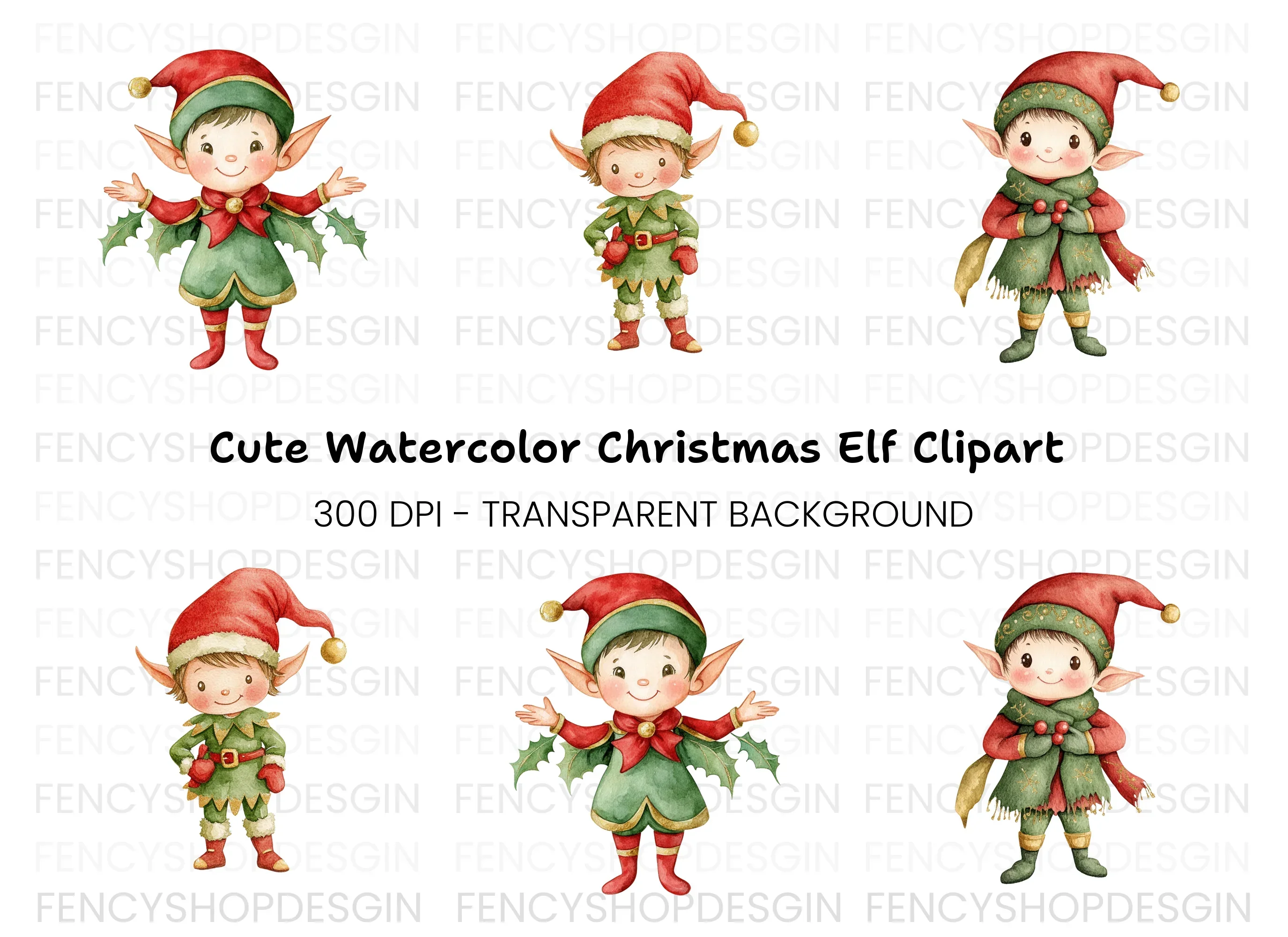 Cute Christmas Elves Clipart Bundle