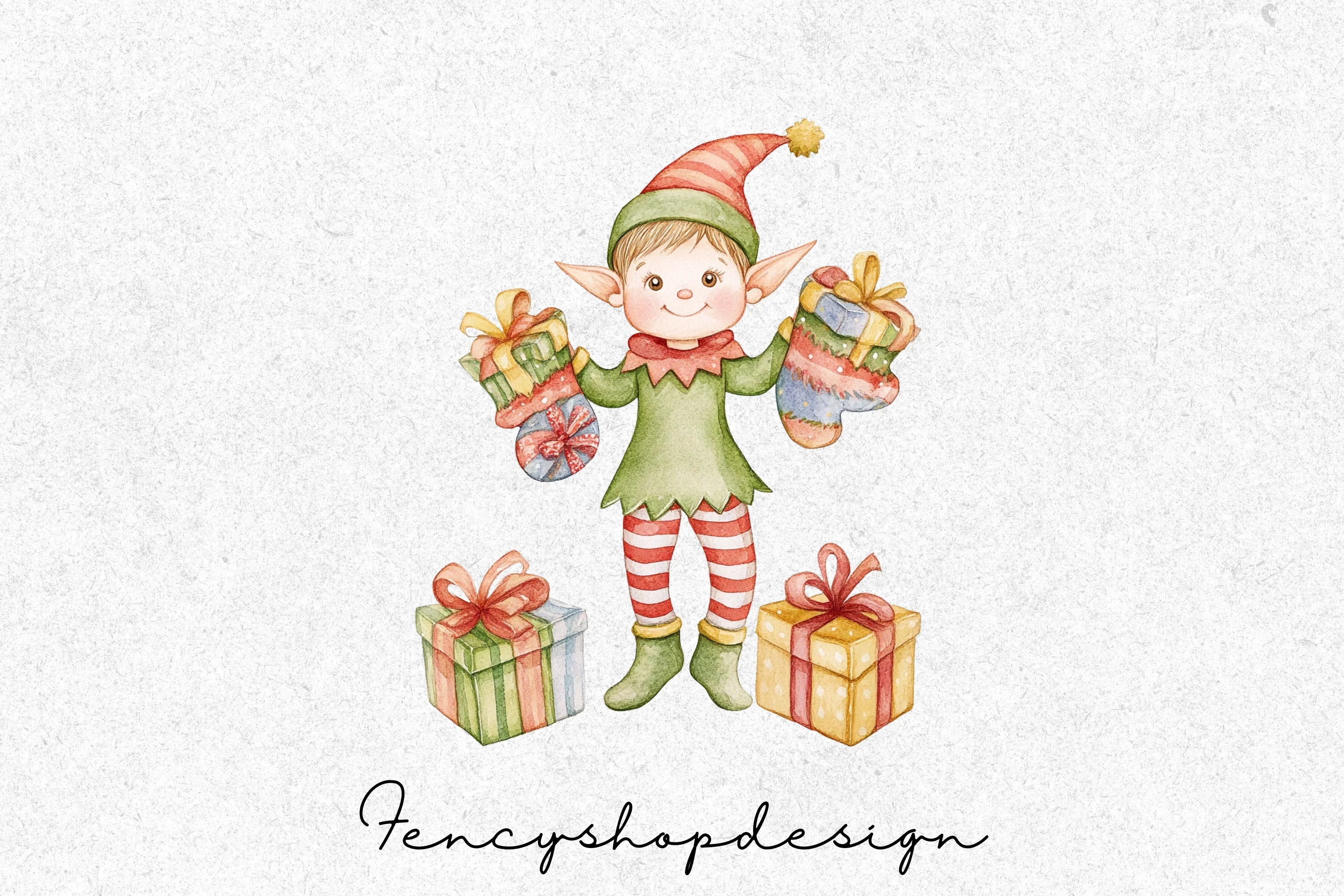 Cute Christmas Elves with Gifts Clipart Bundle - Image 3