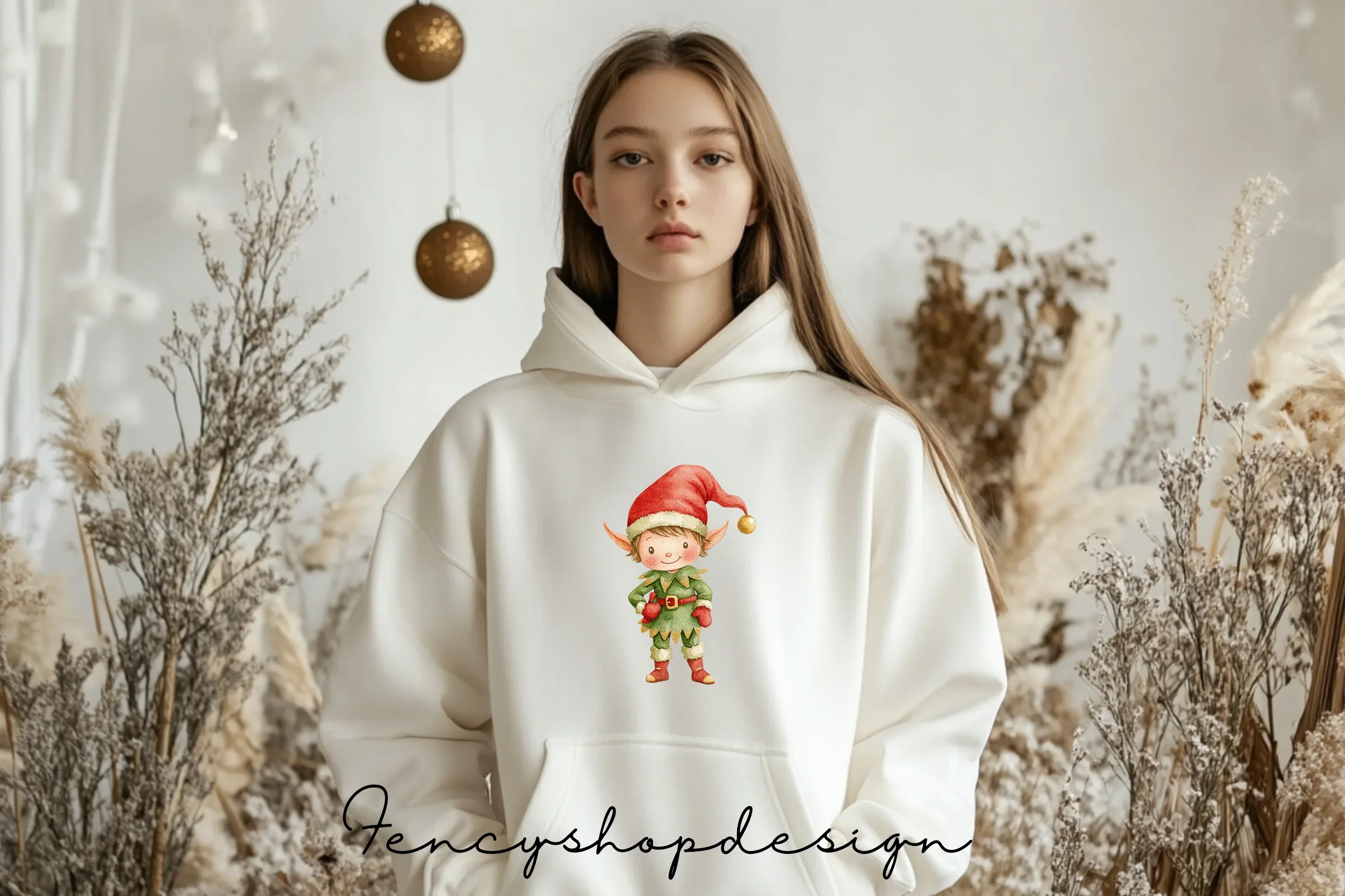 Cute Christmas Elves with Gifts Clipart Bundle - Image 6