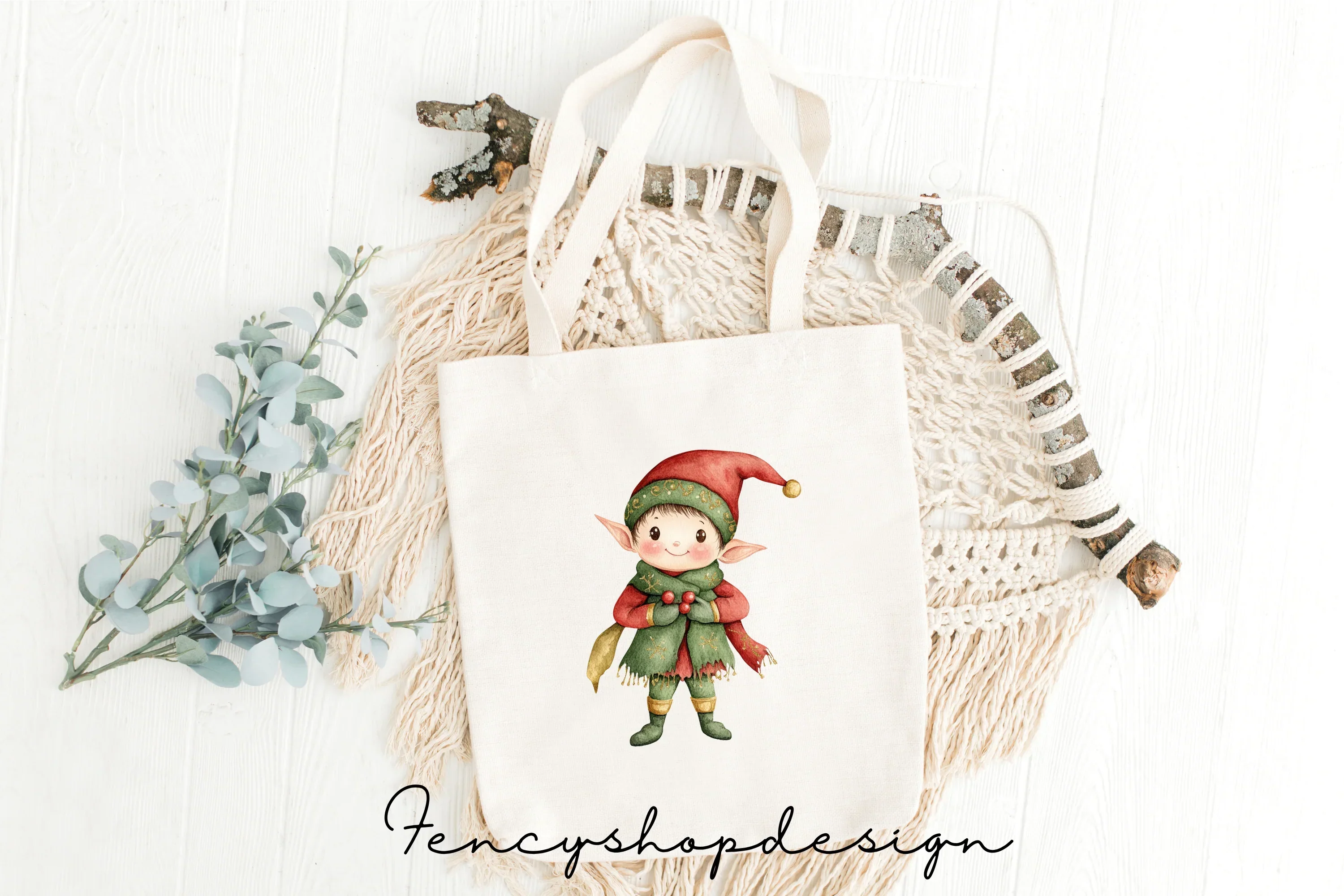 Cute Christmas Elves with Gifts Clipart Bundle - Image 8