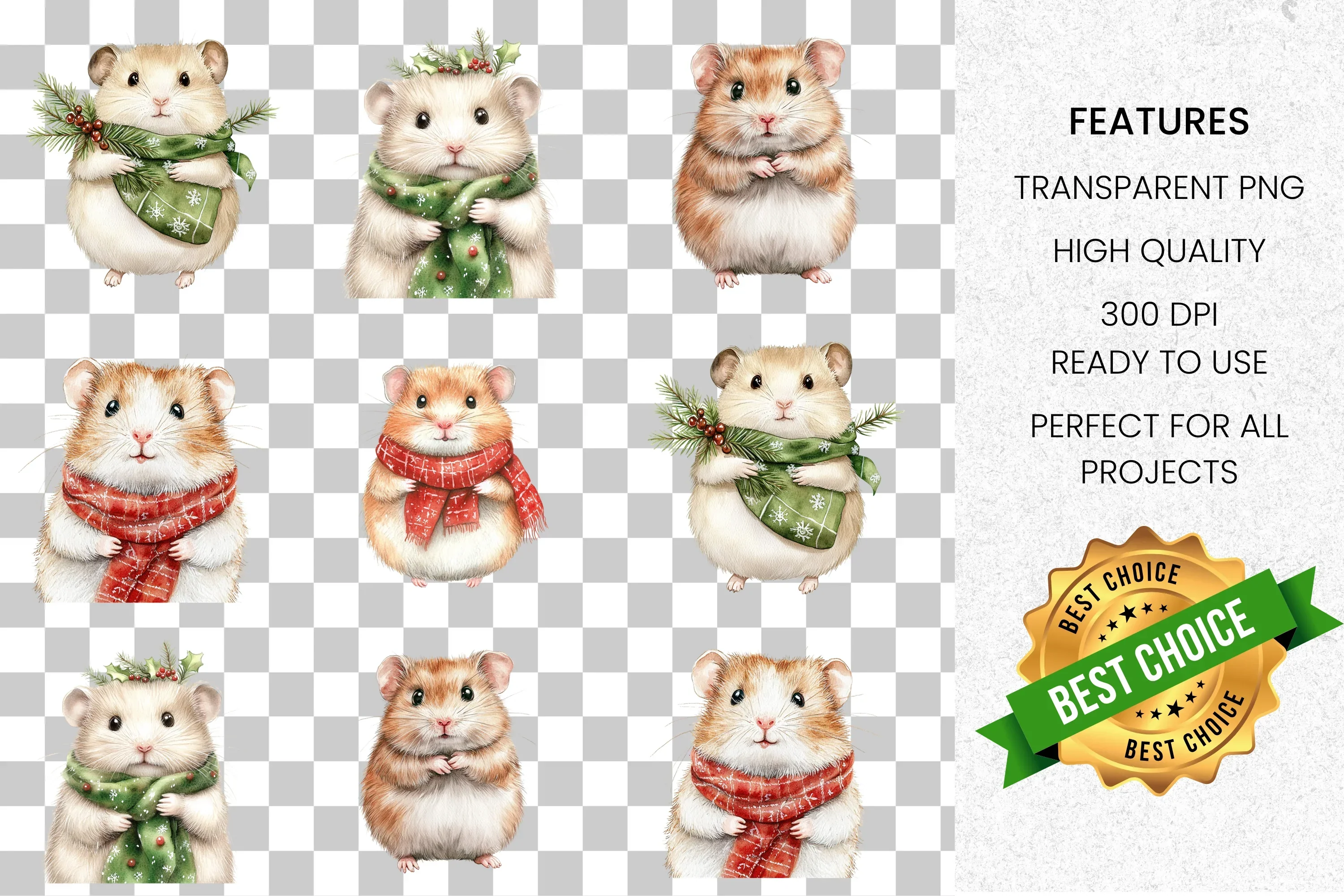 Cute Christmas Hamster Clipart Bundle - Image 8