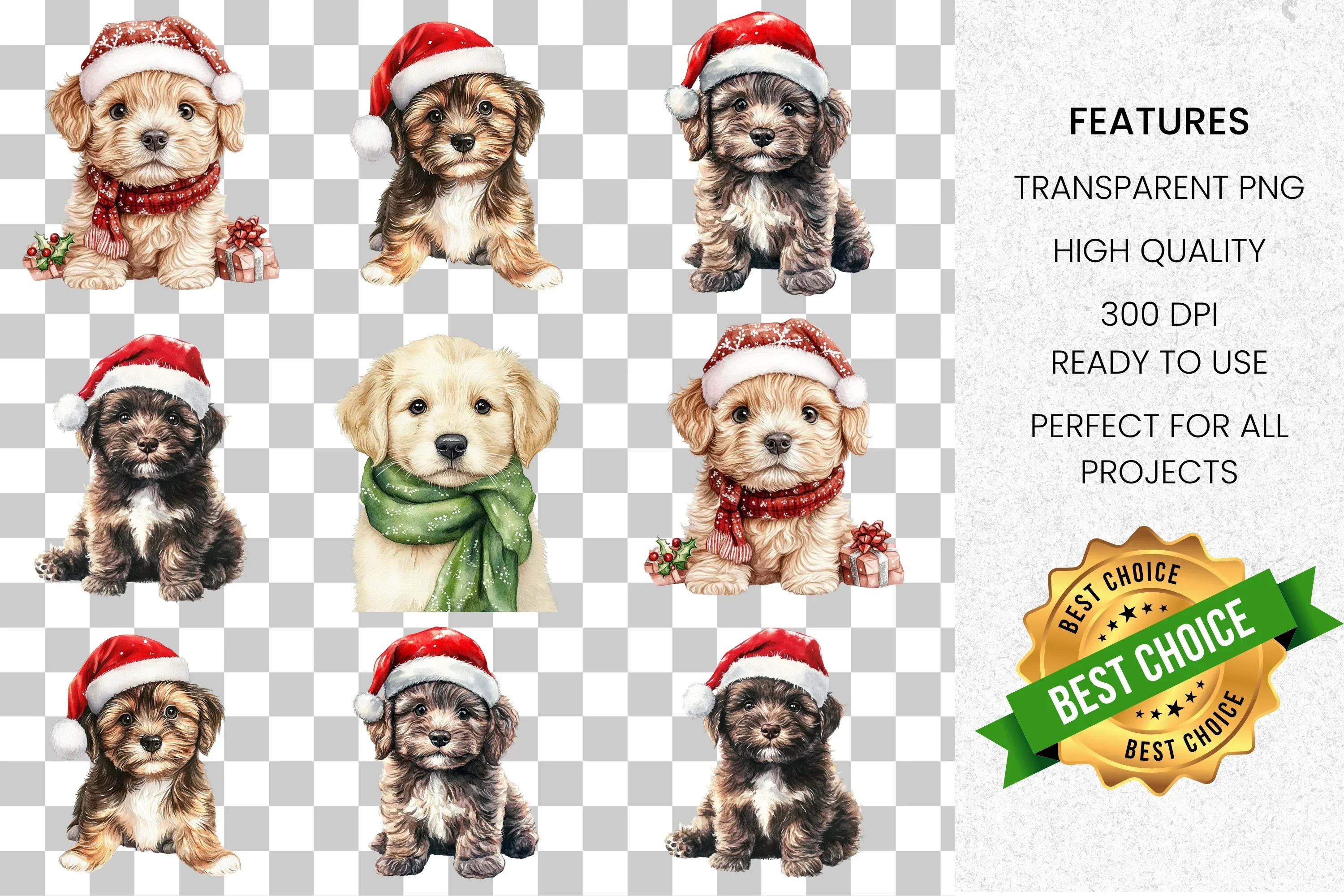 Cute Christmas Puppies Clipart Bundle - Image 2