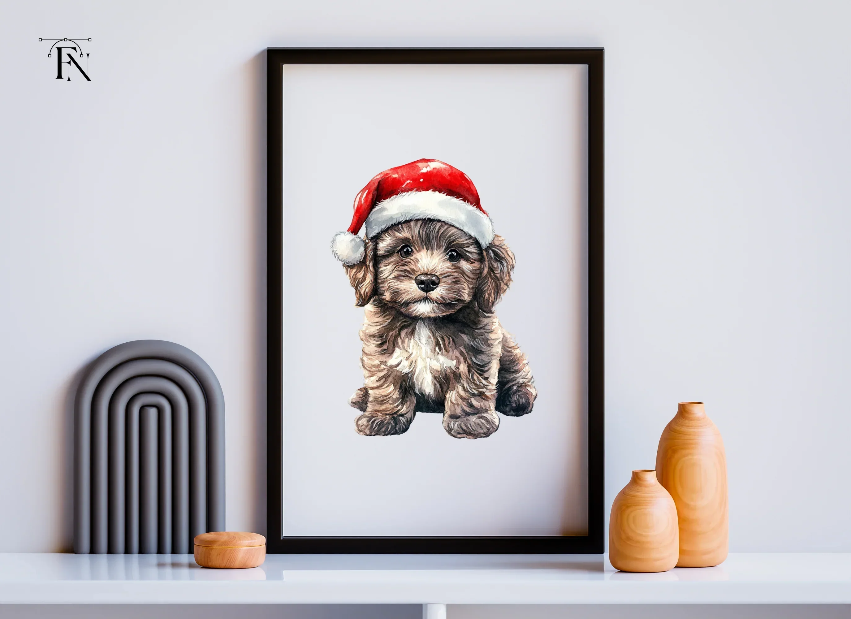 Cute Christmas Puppies with Santa Hats Clipart Bundle - Image 6