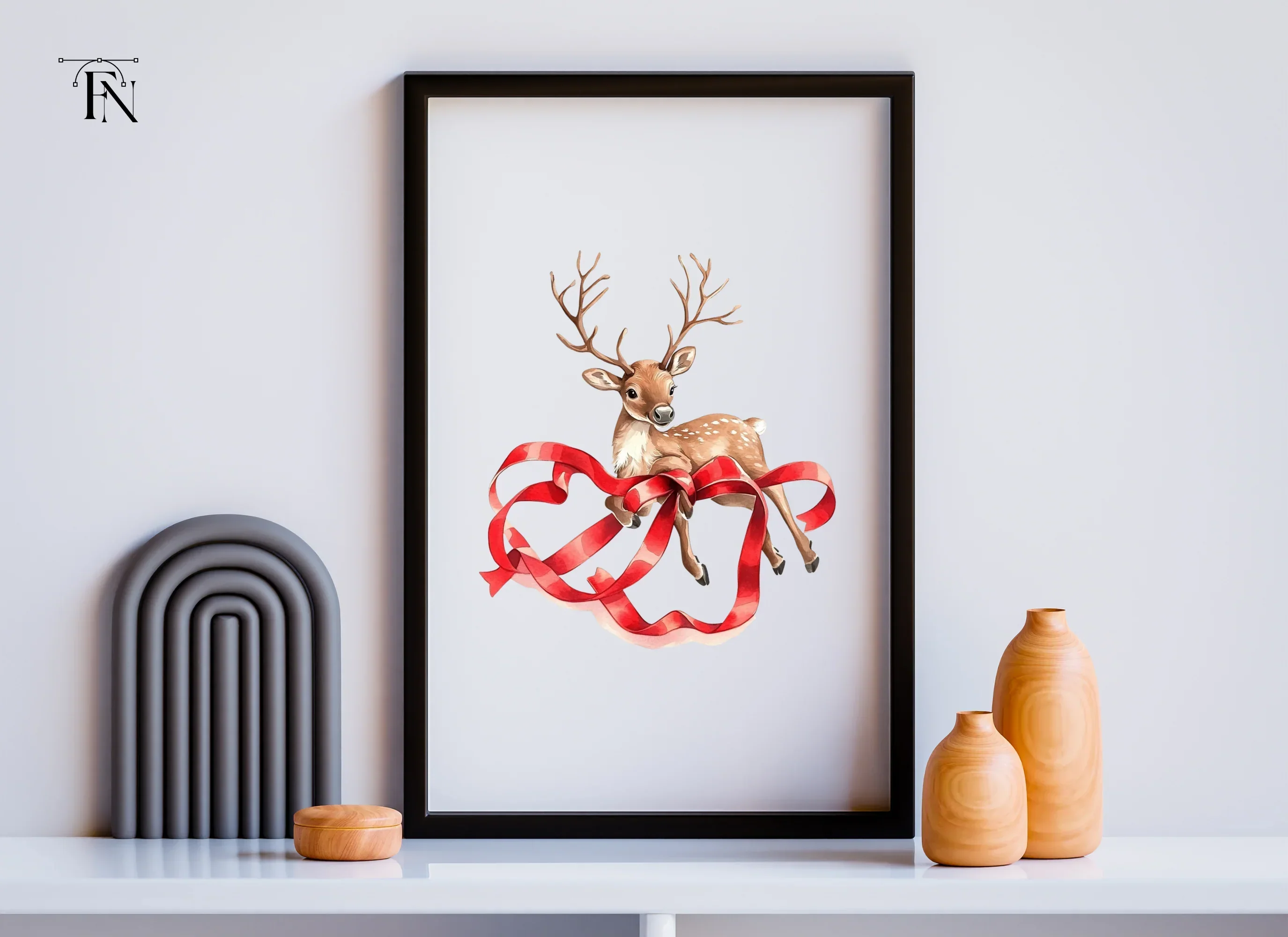 Cute Christmas Reindeer with Red Ribbons Clipart Bundle - Image 6