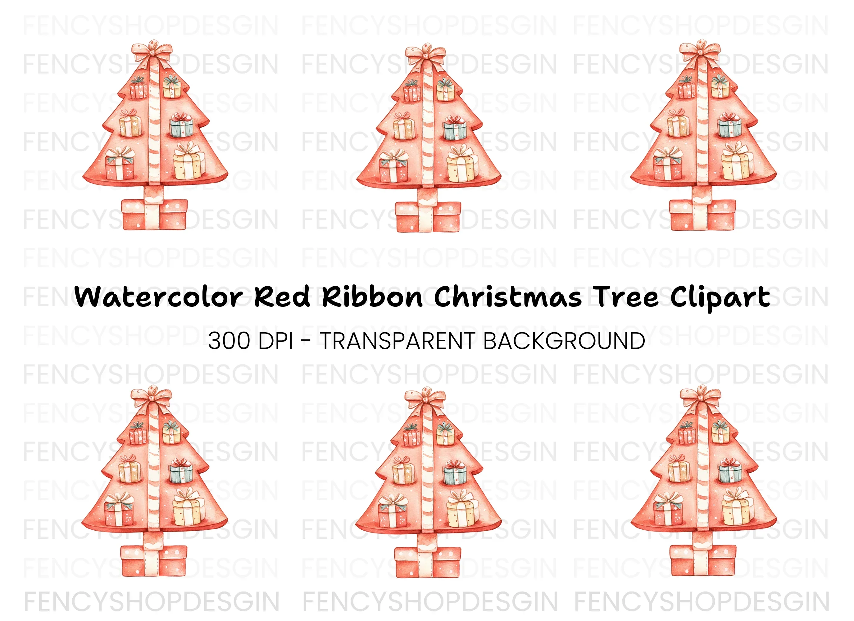 Cute Christmas Tree with Gifts Clipart Bundle