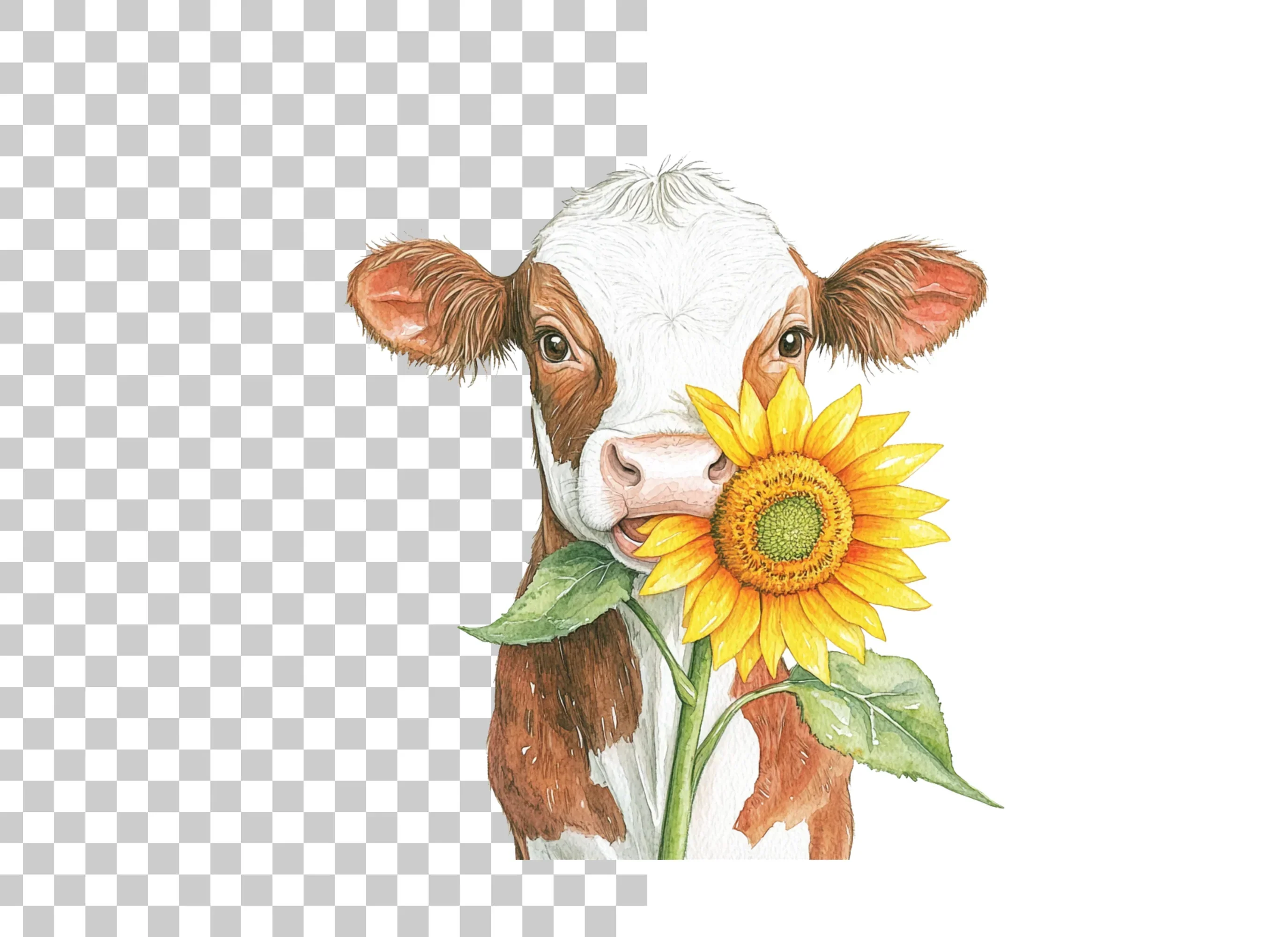 Cute Cow with Sunflower Clipart Bundle - Image 2