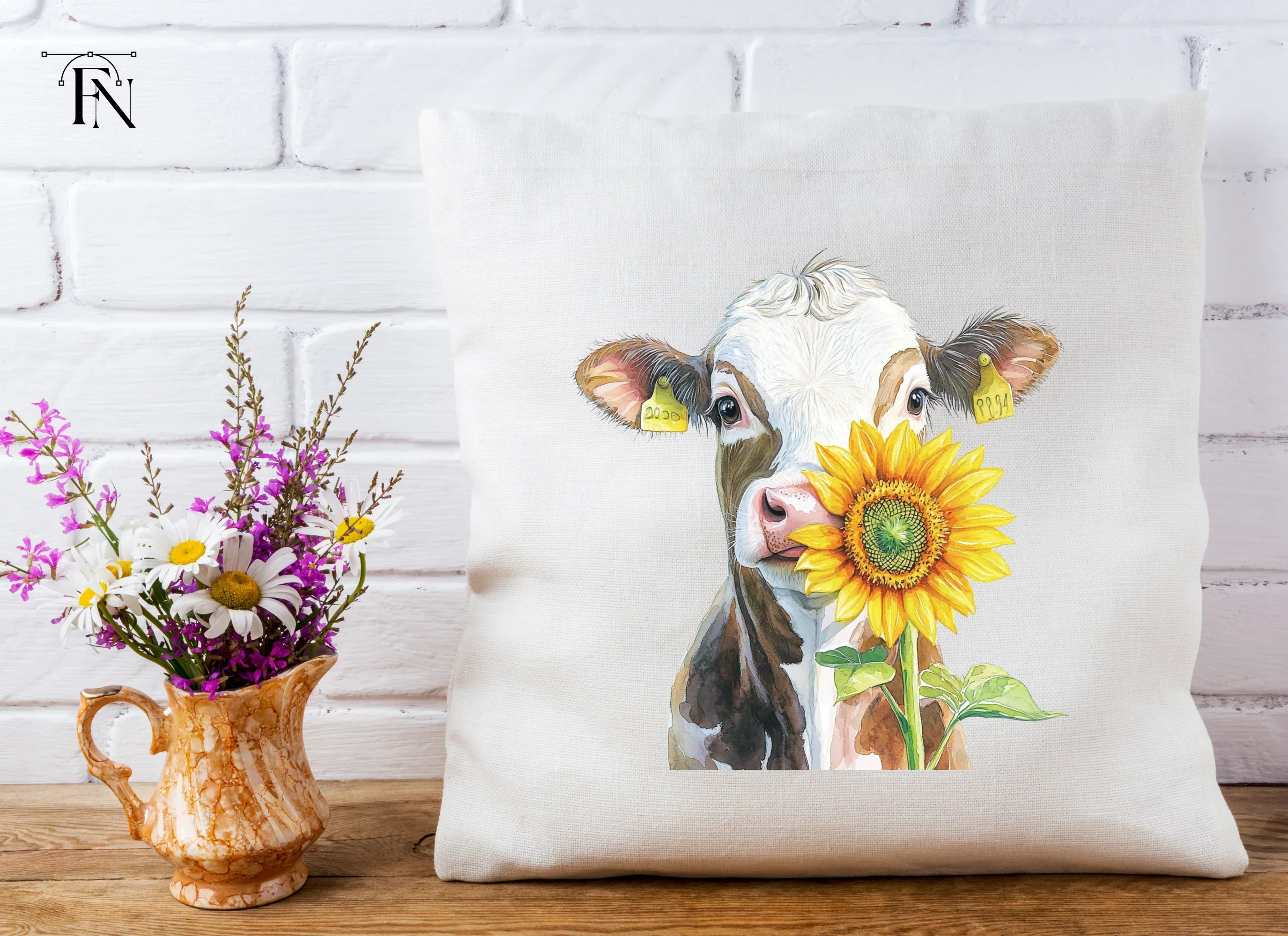 Cute Cow with Sunflower Clipart Bundle - Image 5