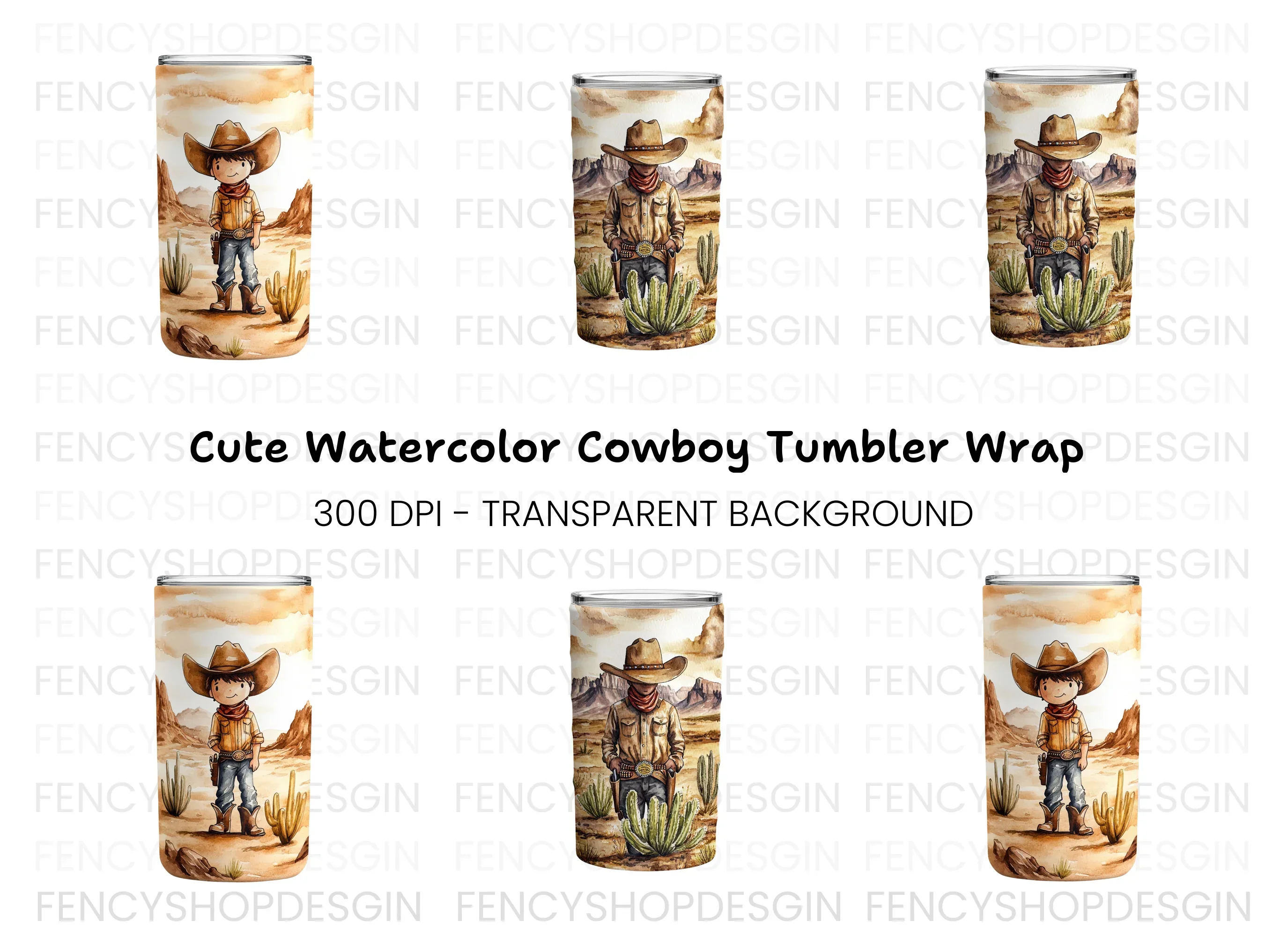 Cute Cowboy Tumbler Clipart Bundle
