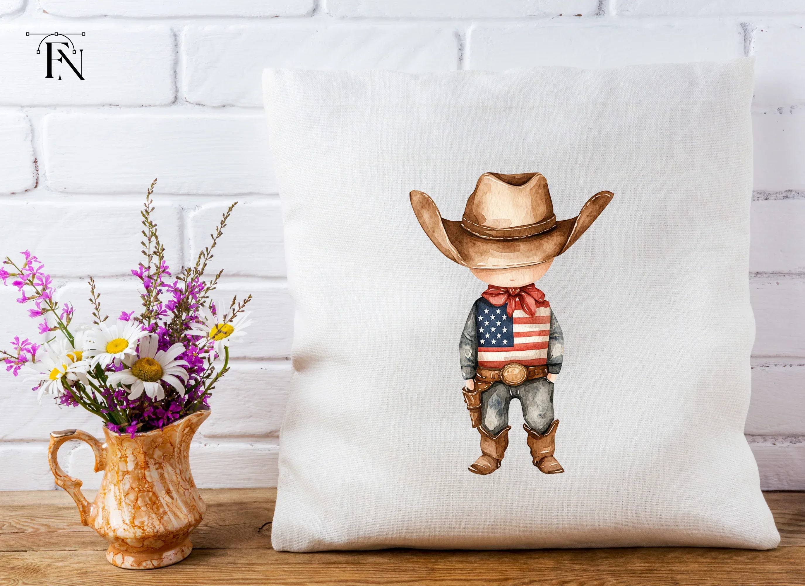 Cute Cowboy with American Flag Clipart Bundle - Image 5