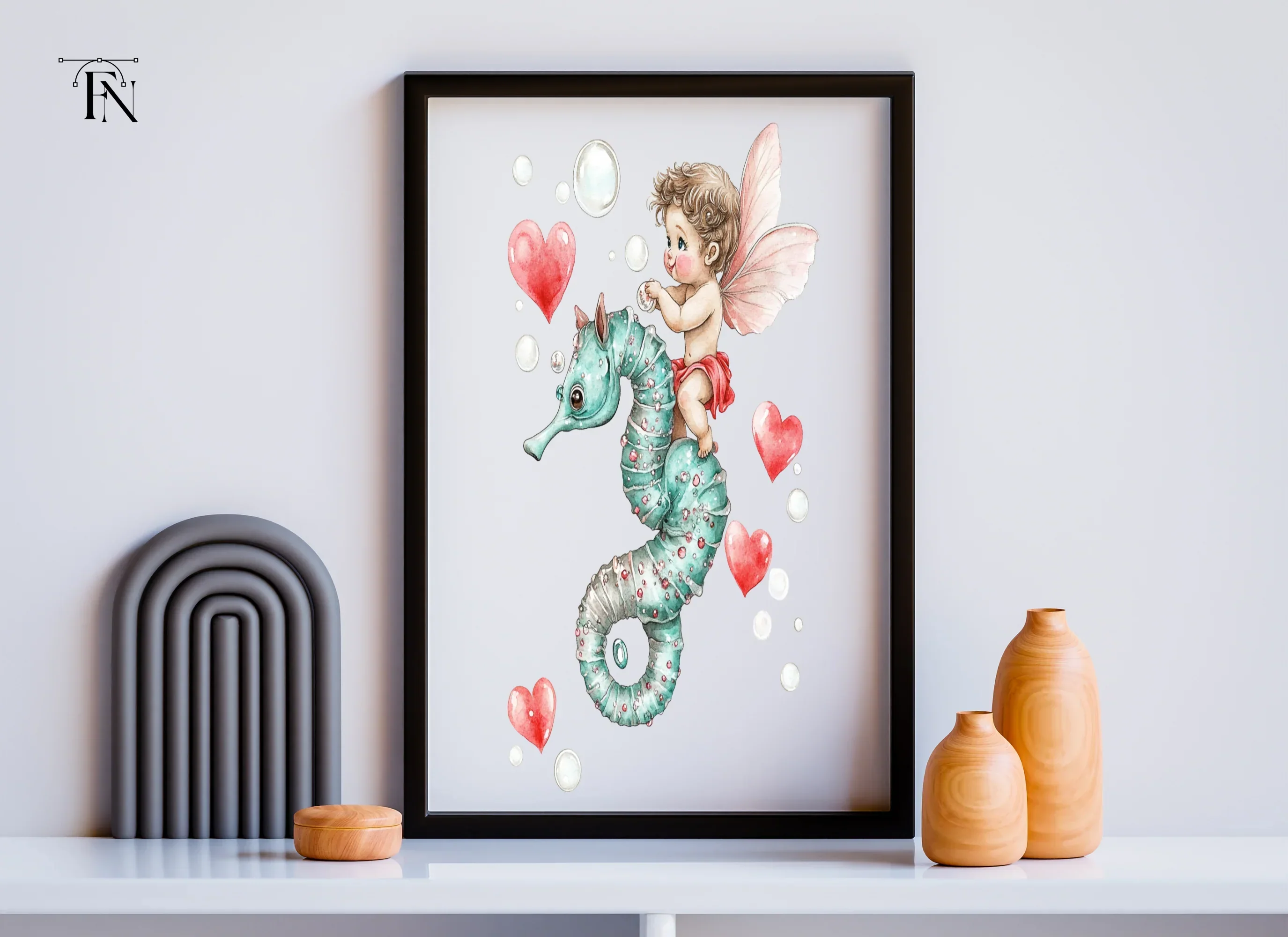 Cute Cupid Riding Seahorse Clipart Bundle - Image 6