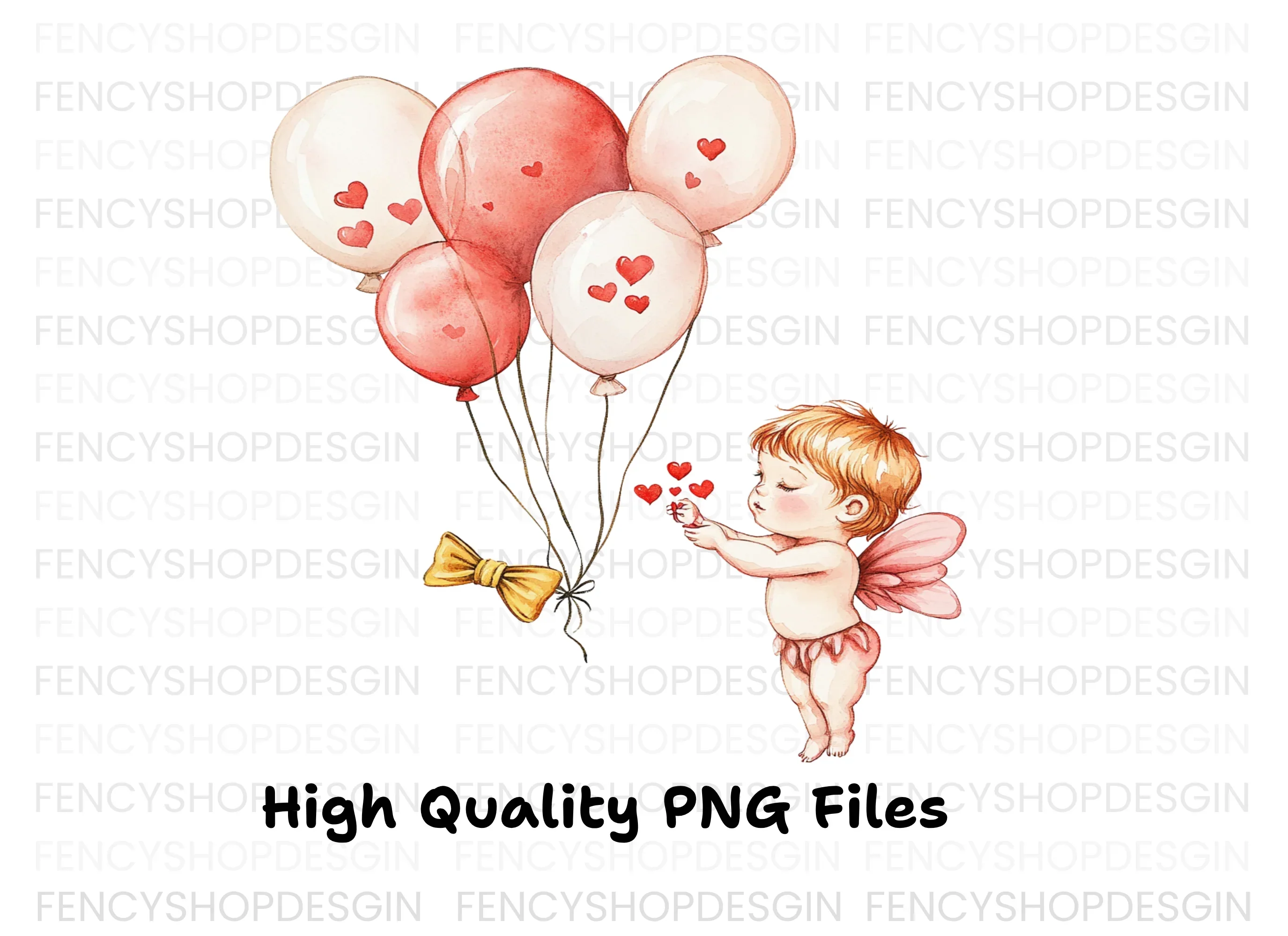 Cute Cupid with Heart Balloons Clipart Bundle - Image 2