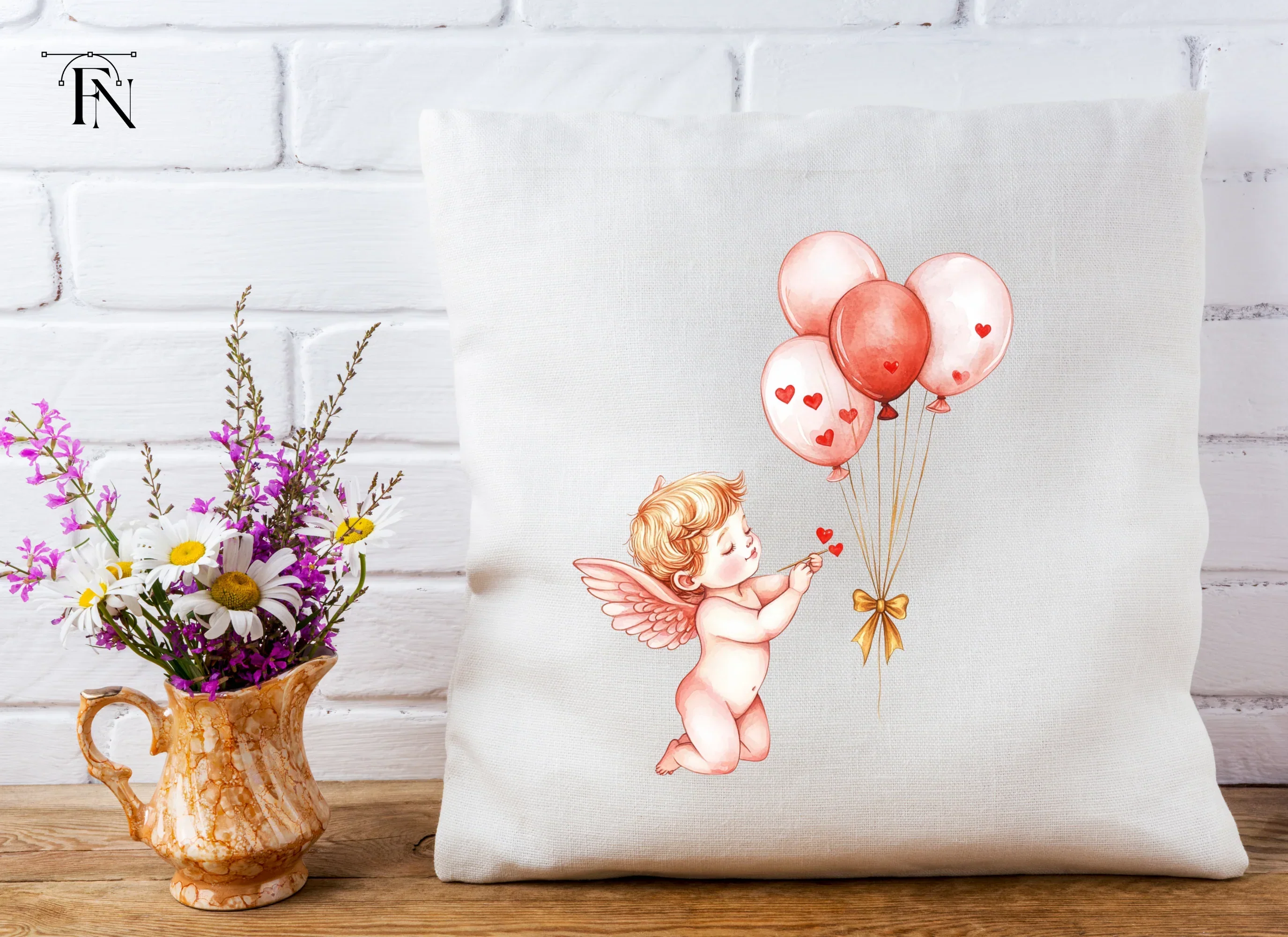 Cute Cupid with Heart Balloons Clipart Bundle - Image 3