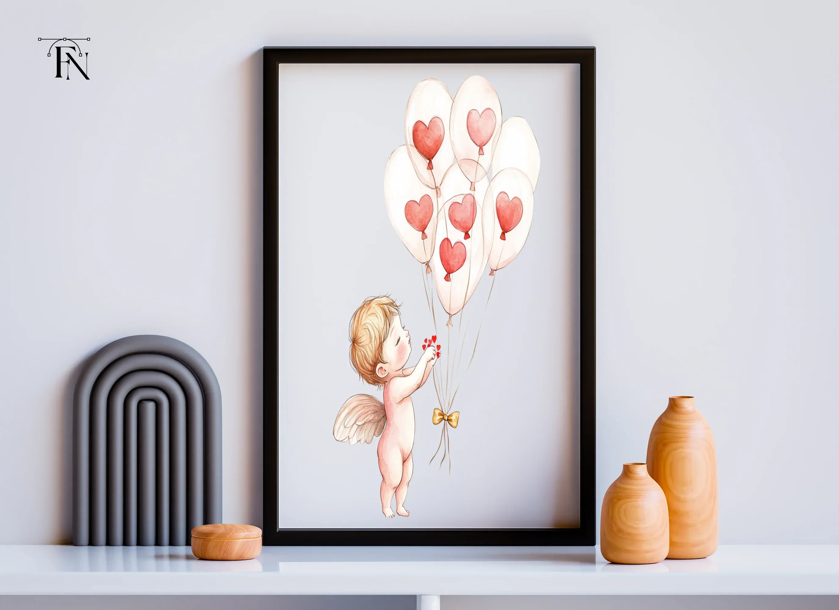 Cute Cupid with Heart Balloons Clipart Bundle - Image 4