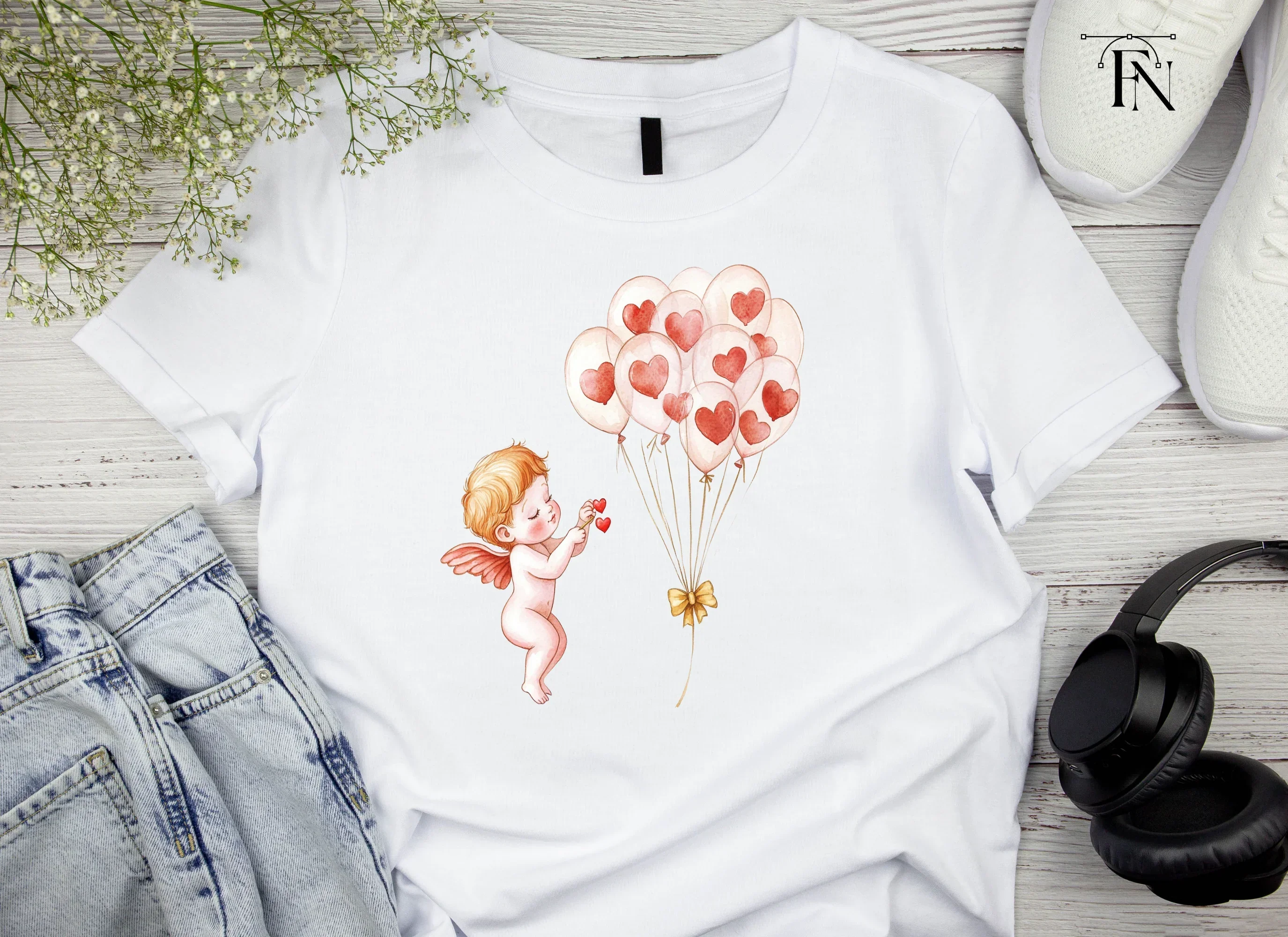 Cute Cupid with Heart Balloons Clipart Bundle - Image 5